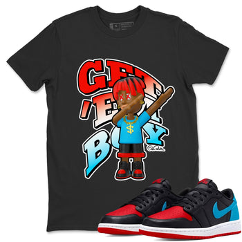 Air Jordan 1 UNC to Chicago Sneaker Match Tees Get'em Boy Sneaker Tees AJ1 UNC to Chicago Sneaker Release Tees Unisex Shirts Black 1