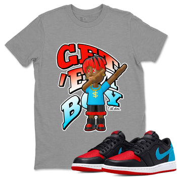 Air Jordan 1 UNC to Chicago Sneaker Match Tees Get'em Boy Sneaker Tees AJ1 UNC to Chicago Sneaker Release Tees Unisex Shirts Heather Grey 1