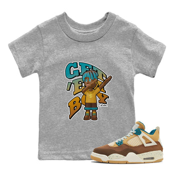 Air Jordan 4 Cacao Wow shirt to match jordans Get'em Boy sneaker tees AJ4 Cacao Wow SNRT Sneaker Release Tees Baby Toddler Heather Grey 1 T-Shirt