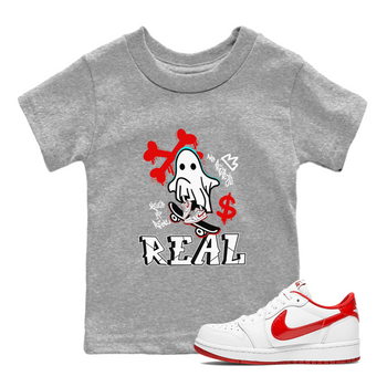 Air Jordan 1 University Red shirt to match jordans Ghost Skater sneaker tees Air Jordan 1 University Red SNRT Sneaker Tees Casual Crew Neck T-Shirt Baby Toddler Heather Grey 1 T-Shirt