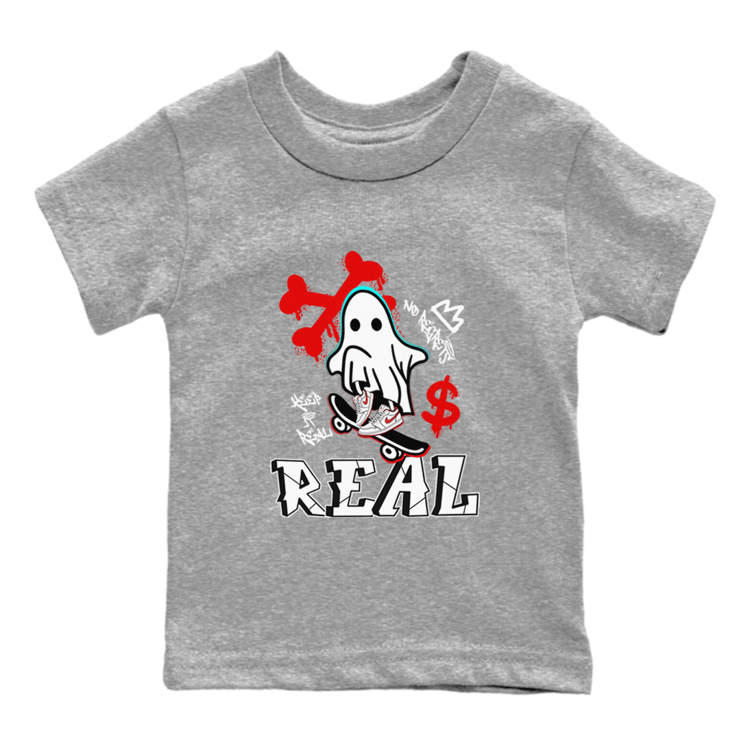 Air Jordan 1 University Red shirt to match jordans Ghost Skater sneaker tees Air Jordan 1 University Red SNRT Sneaker Tees Casual Crew Neck T-Shirt Baby Toddler Heather Grey 2 T-Shirt