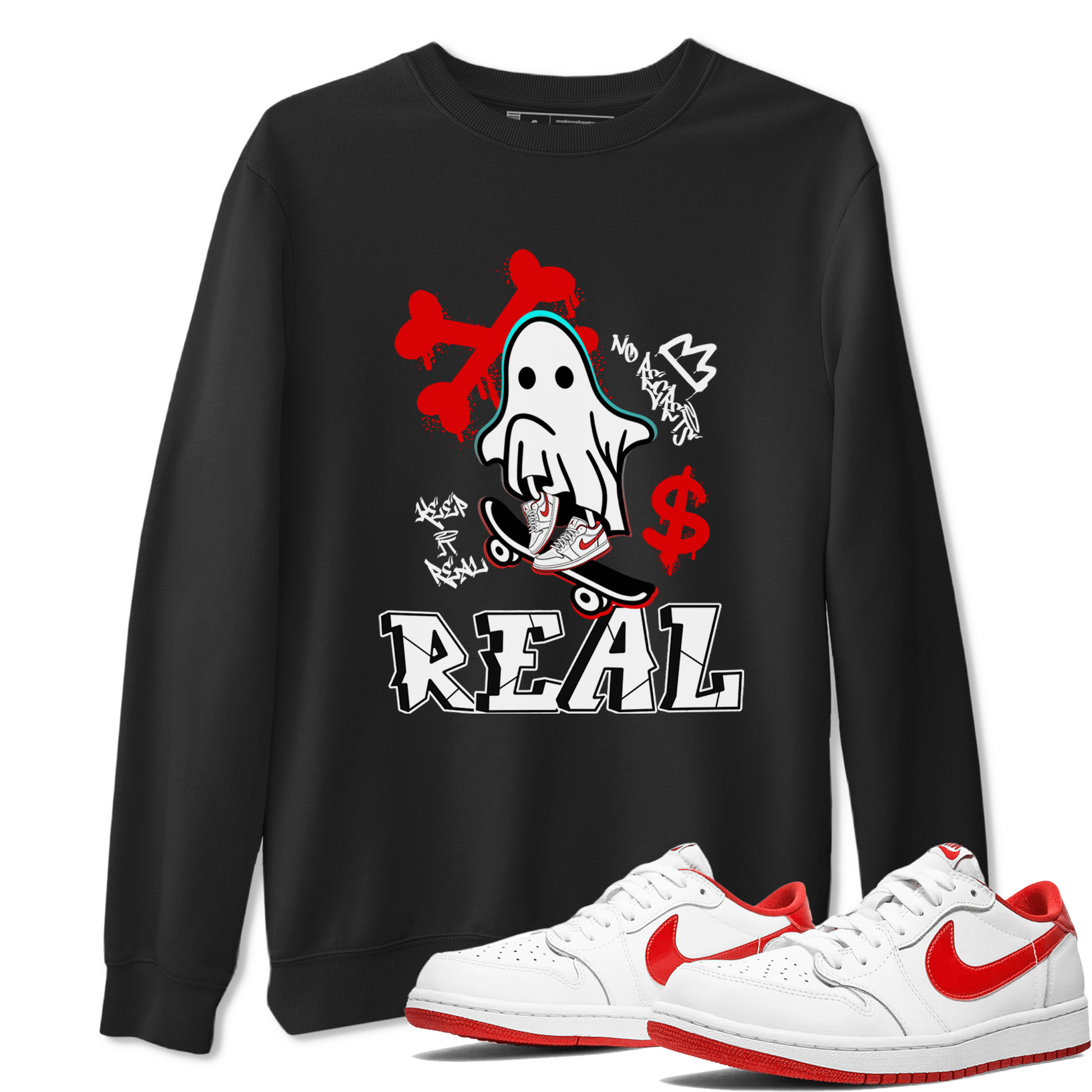 Air Jordan 1 University Red shirt to match jordans Ghost Skater sneaker tees Air Jordan 1 University Red SNRT Sneaker Tees Casual Crew Neck T-Shirt Unisex Black 1 T-Shirt
