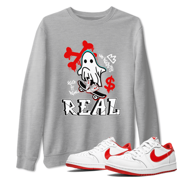 Air Jordan 1 University Red shirt to match jordans Ghost Skater sneaker tees Air Jordan 1 University Red SNRT Sneaker Tees Casual Crew Neck T-Shirt Unisex Heather Grey 1 T-Shirt