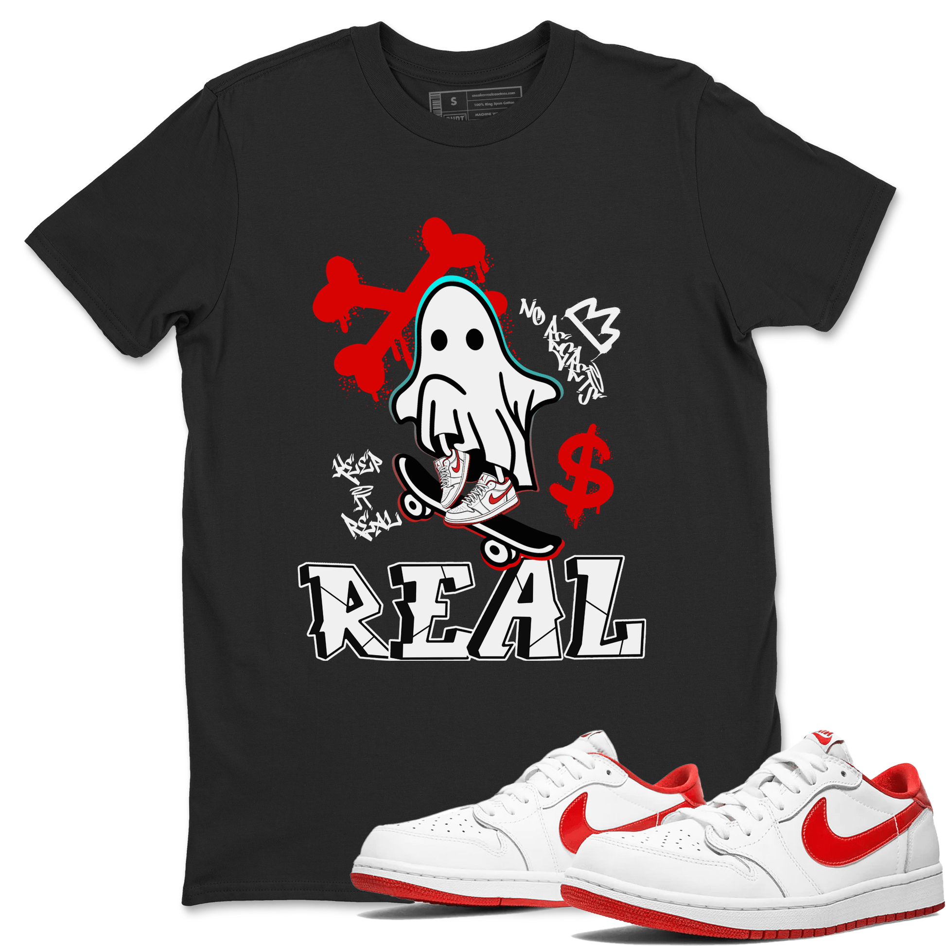 Air Jordan 1 University Red shirt to match jordans Ghost Skater sneaker tees Air Jordan 1 University Red SNRT Sneaker Tees Casual Crew Neck T-Shirt Unisex Black 1 T-Shirt