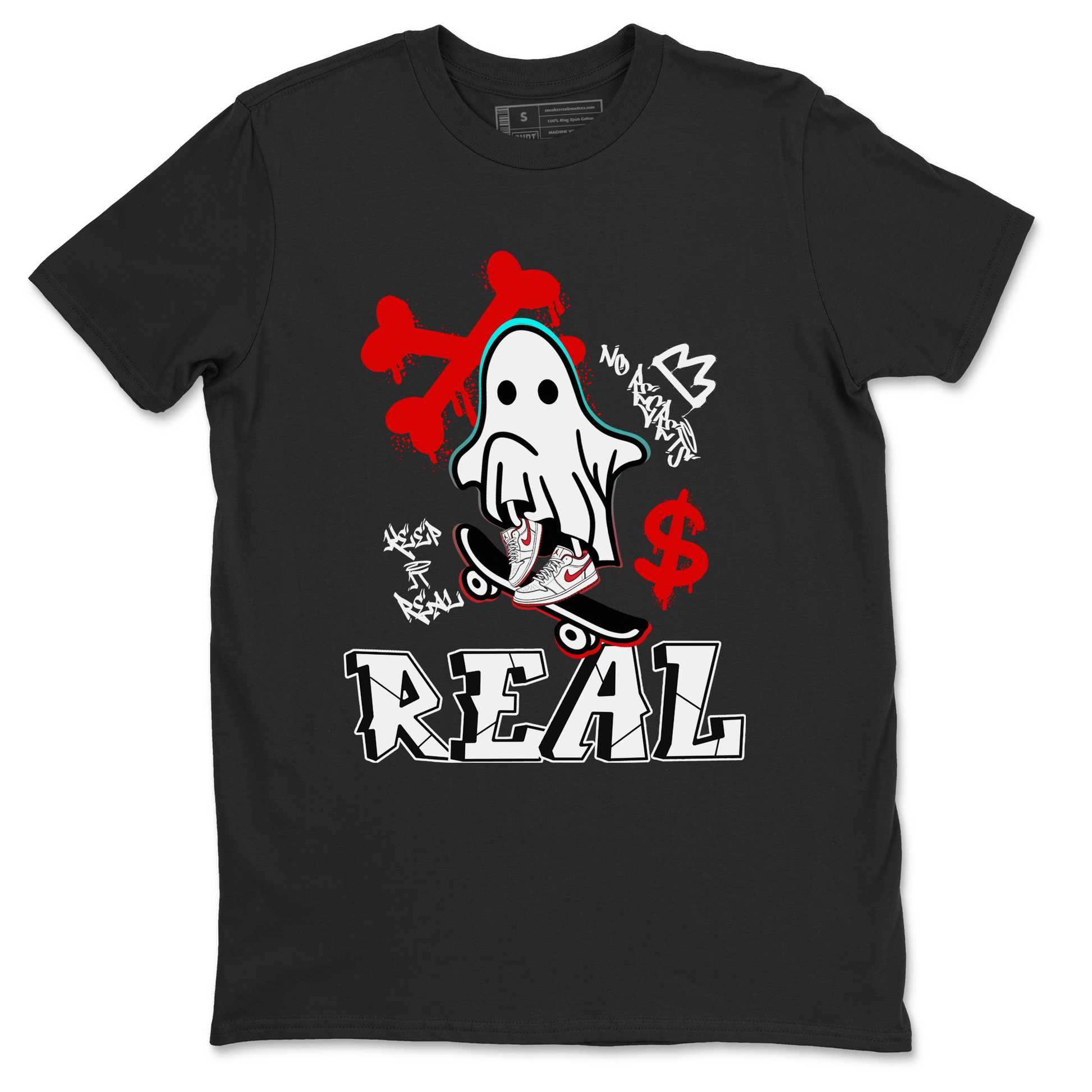 Air Jordan 1 University Red shirt to match jordans Ghost Skater sneaker tees Air Jordan 1 University Red SNRT Sneaker Tees Casual Crew Neck T-Shirt Unisex Black 2 T-Shirt