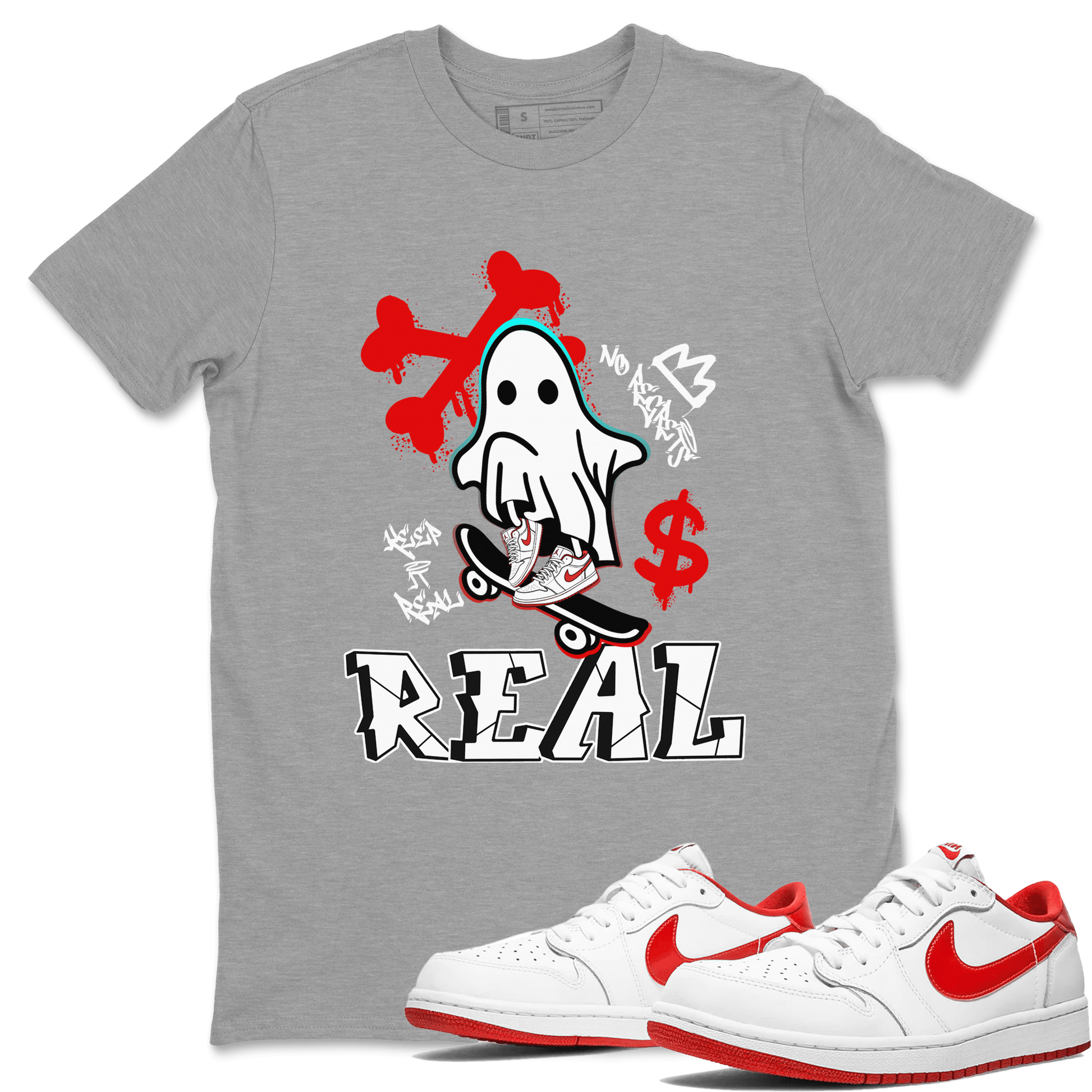 Air Jordan 1 University Red shirt to match jordans Ghost Skater sneaker tees Air Jordan 1 University Red SNRT Sneaker Tees Casual Crew Neck T-Shirt Unisex Heather Grey 1 T-Shirt