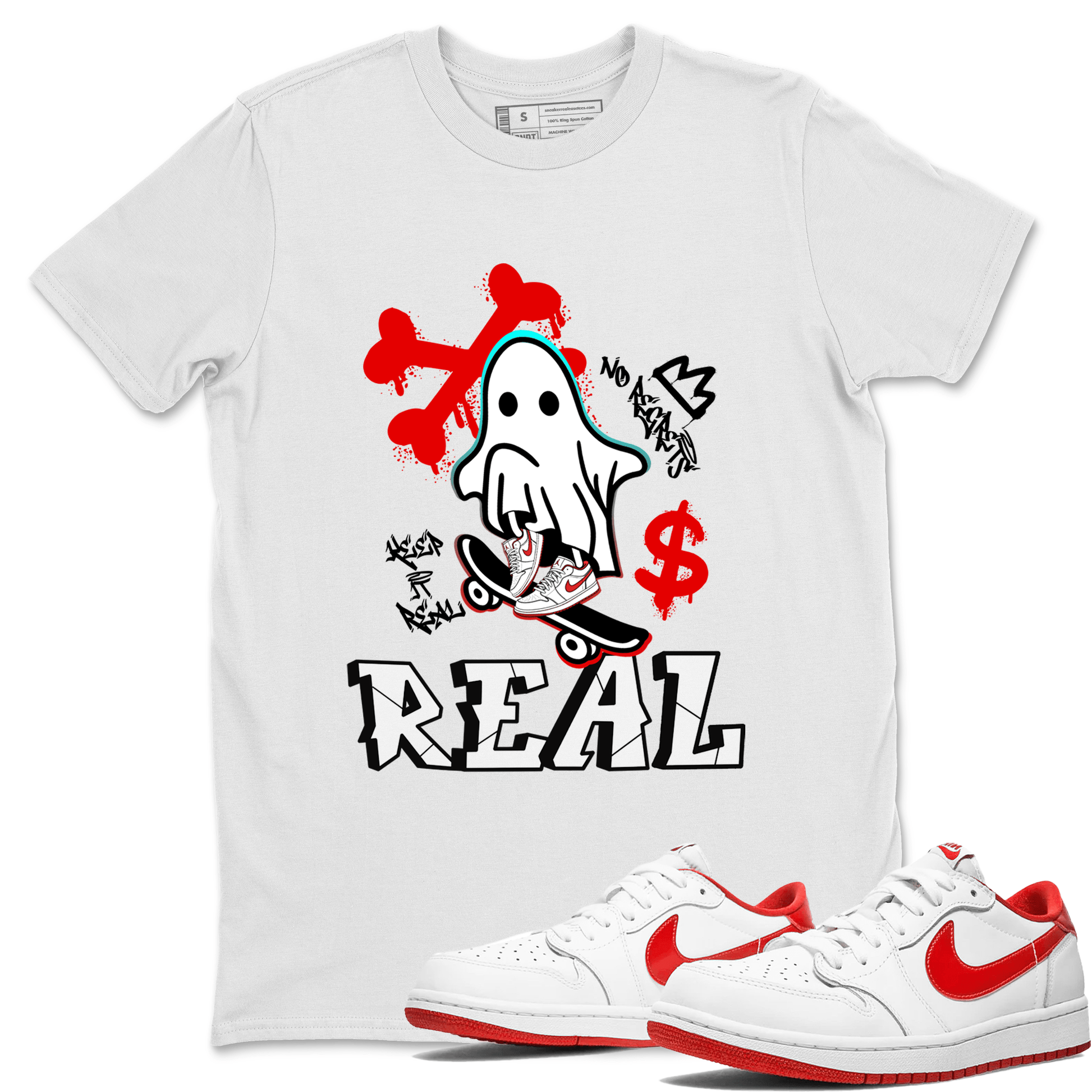 Air Jordan 1 University Red shirt to match jordans Ghost Skater sneaker tees Air Jordan 1 University Red SNRT Sneaker Tees Casual Crew Neck T-Shirt Unisex White 1 T-Shirt