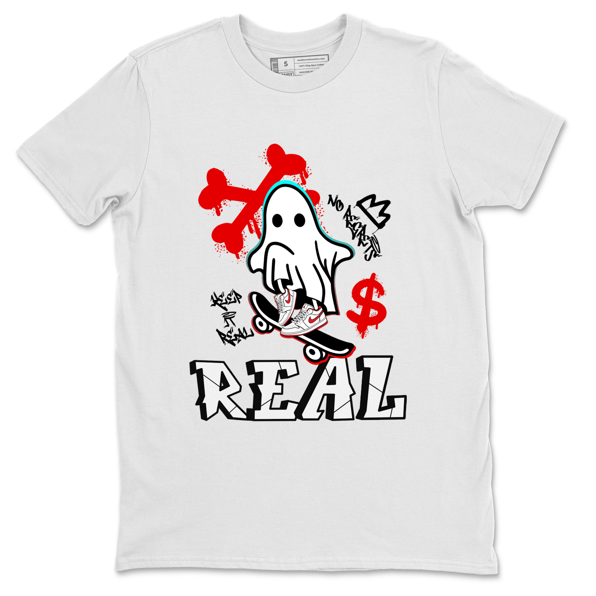 Air Jordan 1 University Red shirt to match jordans Ghost Skater sneaker tees Air Jordan 1 University Red SNRT Sneaker Tees Casual Crew Neck T-Shirt Unisex White 2 T-Shirt