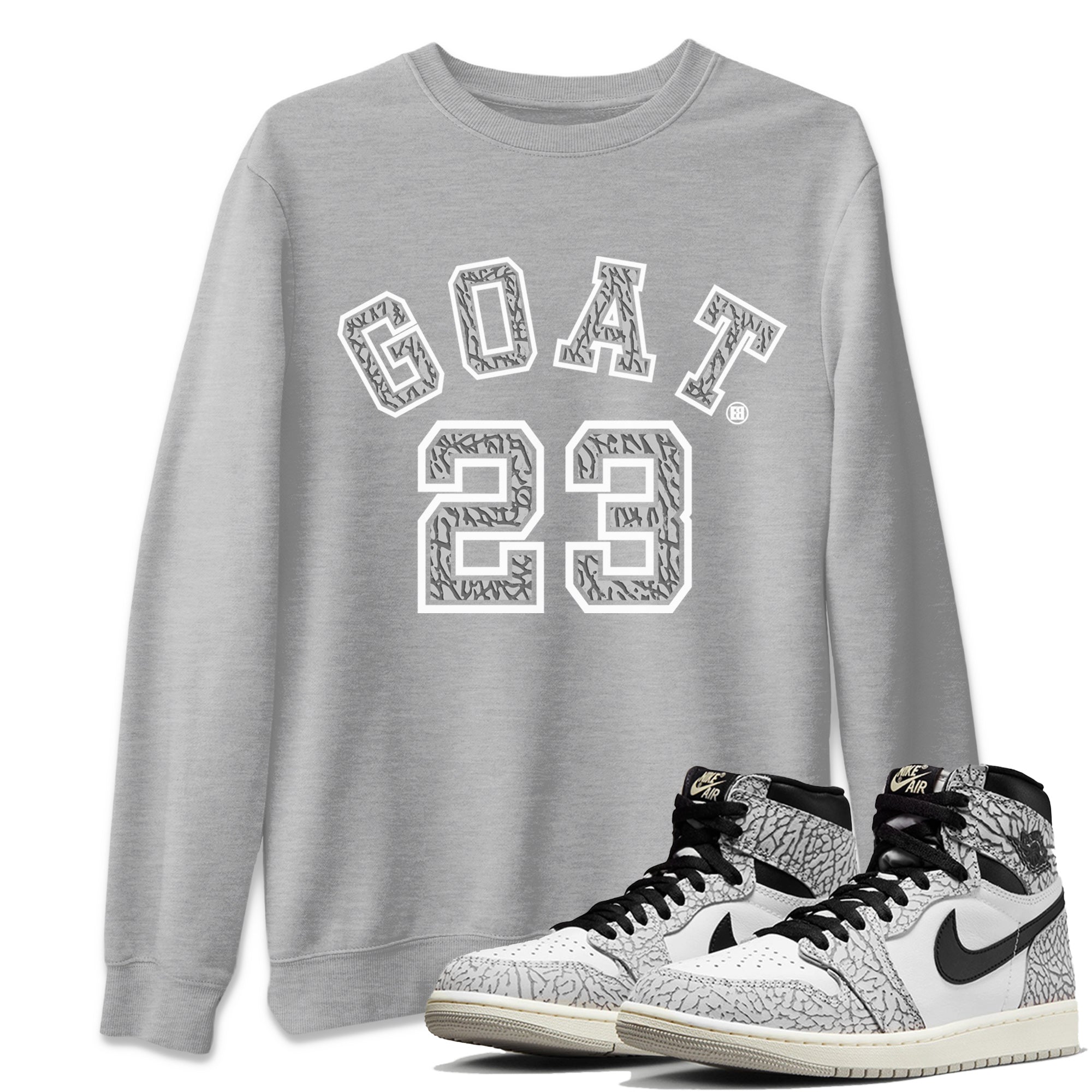 Jordan 1 White Cement Sneaker Match Tees Goat 23 Sneaker Tees Jordan 1 White Cement Sneaker Release Tees Unisex Shirts