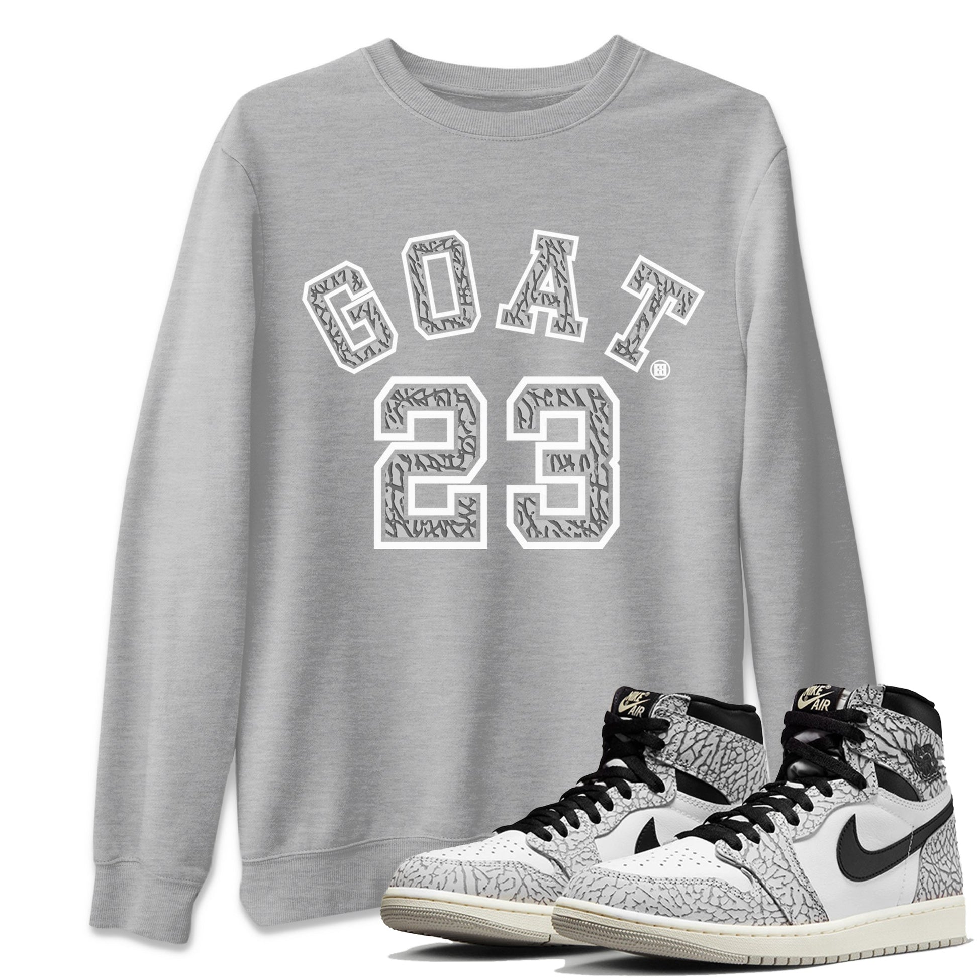 Jordan 1 White Cement Sneaker Match Tees Goat 23 Sneaker Tees Jordan 1 White Cement Sneaker Release Tees Unisex Shirts