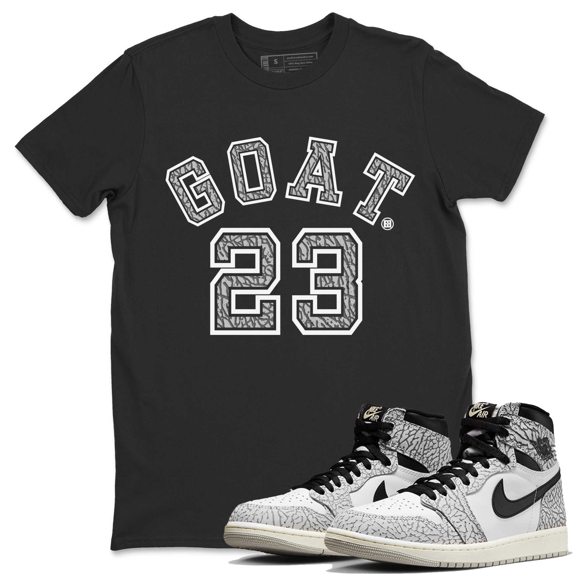 Jordan 1 White Cement Sneaker Match Tees Goat 23 Sneaker Tees Jordan 1 White Cement Sneaker Release Tees Unisex Shirts