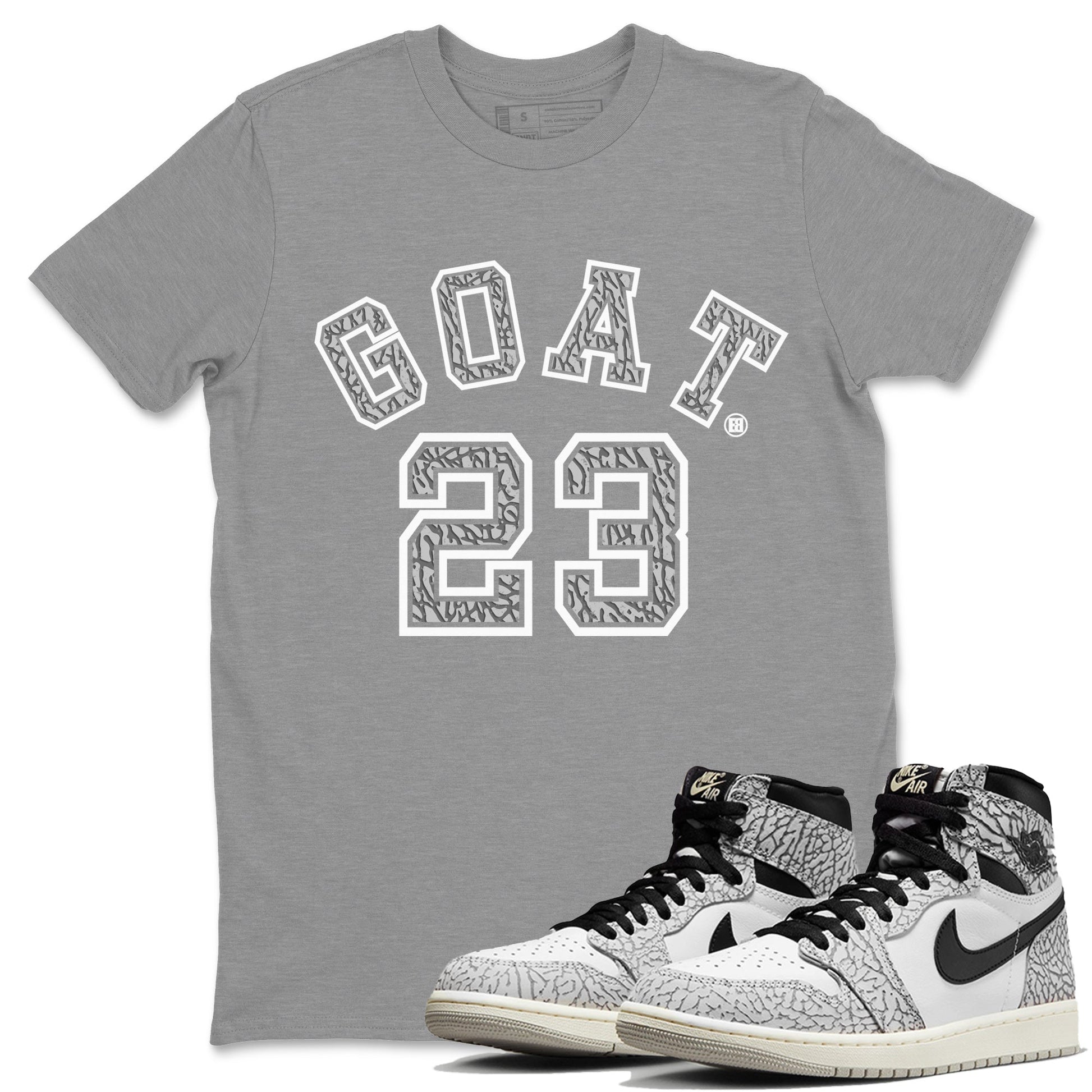 Jordan 1 White Cement Sneaker Match Tees Goat 23 Sneaker Tees Jordan 1 White Cement Sneaker Release Tees Unisex Shirts