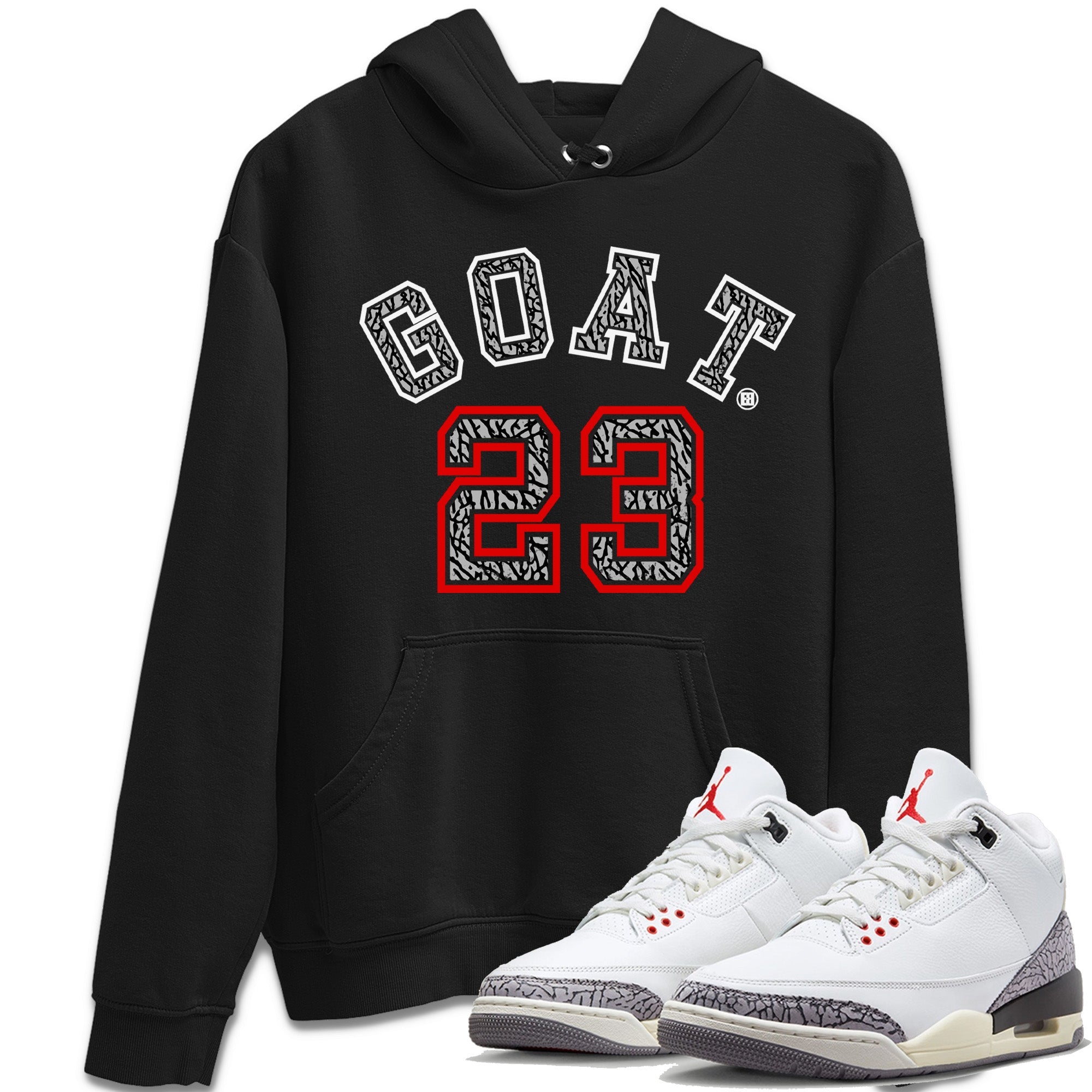 Air Jordan 3 White Cement Sneaker Match Tees Goat 23 Sneaker Tees Air Jordan 3 Retro White Cement Sneaker Release Tees Unisex Shirts Black 1