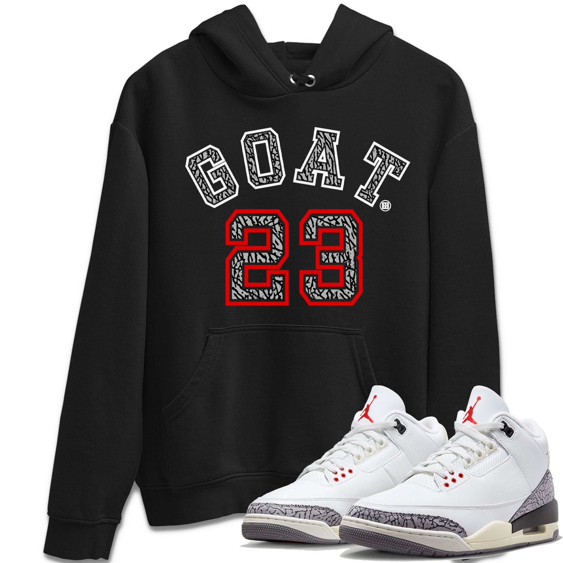 Air Jordan 3 White Cement Sneaker Match Tees Goat 23 Sneaker Tees Air Jordan 3 Retro White Cement Sneaker Release Tees Unisex Shirts Black 1
