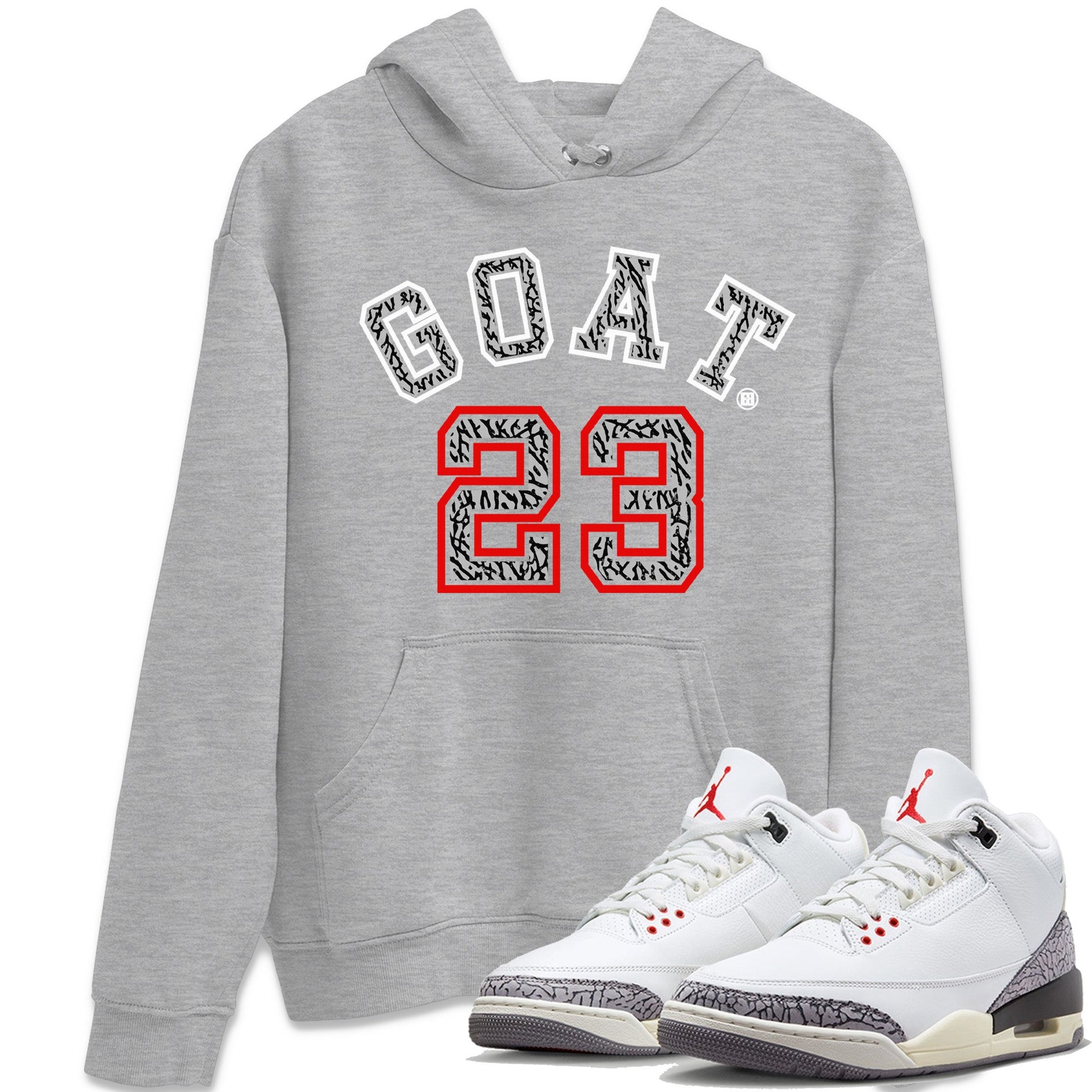 Air Jordan 3 White Cement Sneaker Match Tees Goat 23 Sneaker Tees Air Jordan 3 Retro White Cement Sneaker Release Tees Unisex Shirts Heather Grey 1