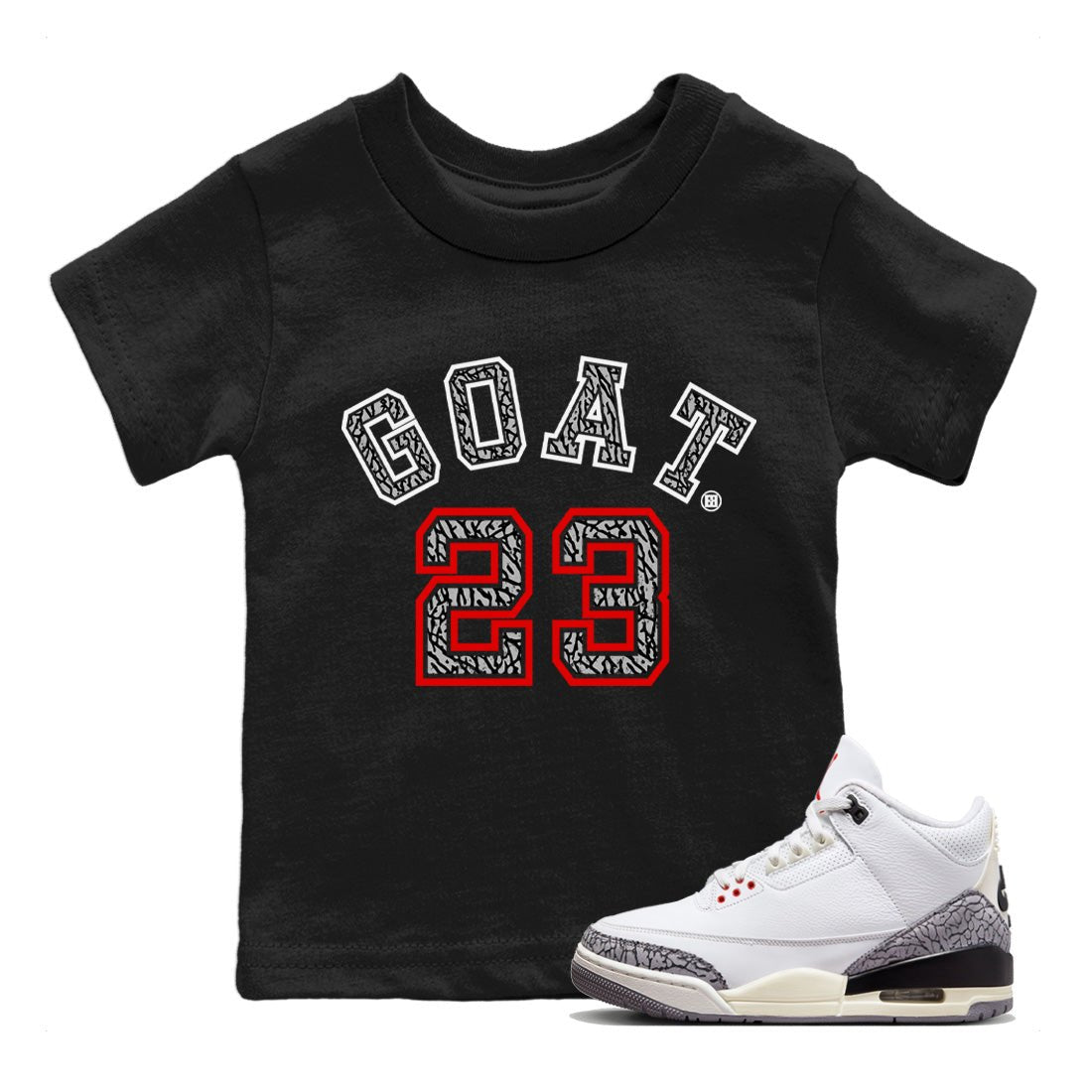 Air Jordan 3 White Cement Sneaker Match Tees Goat 23 Sneaker Tees Air Jordan 3 Retro White Cement Sneaker Release Tees Kids Shirts Black 1