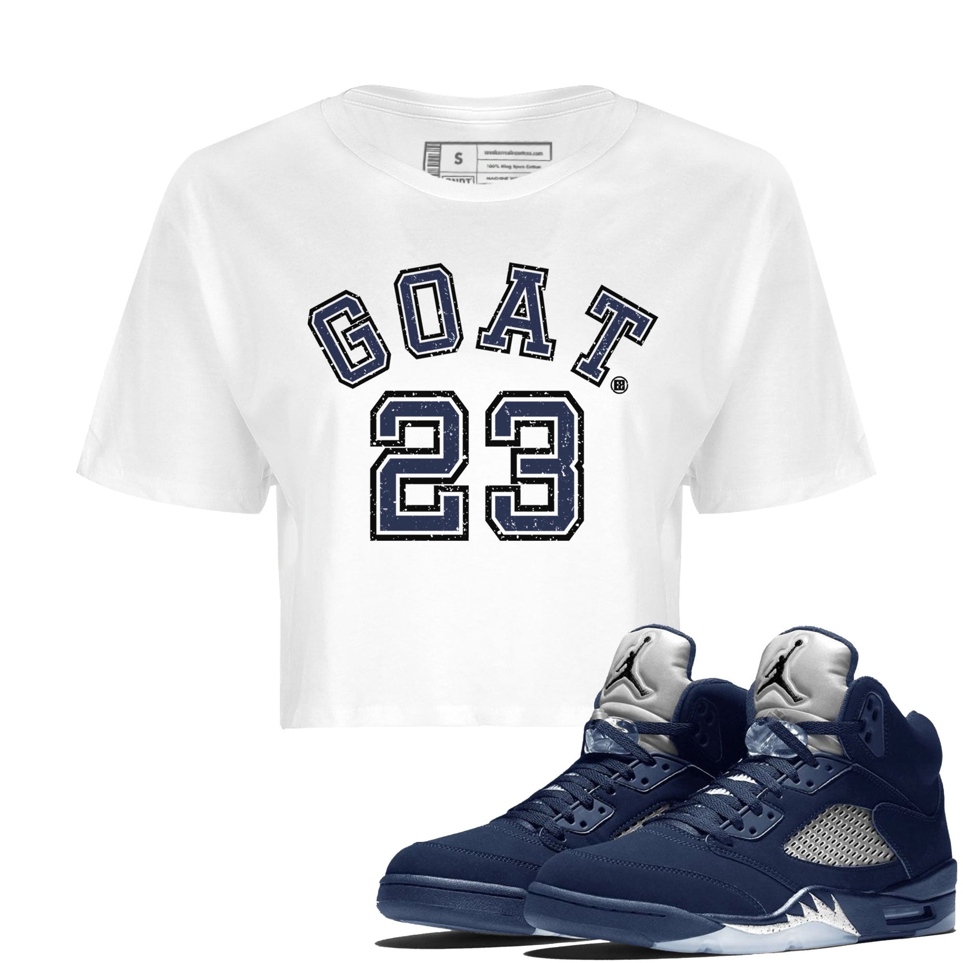 Air Jordan 5 Georgetown Sneaker Match Tees Goat 23 Sneaker Tees 5 Georgetown SNRT Sneaker Release Tees Navy 5s Women's Shirts White 1