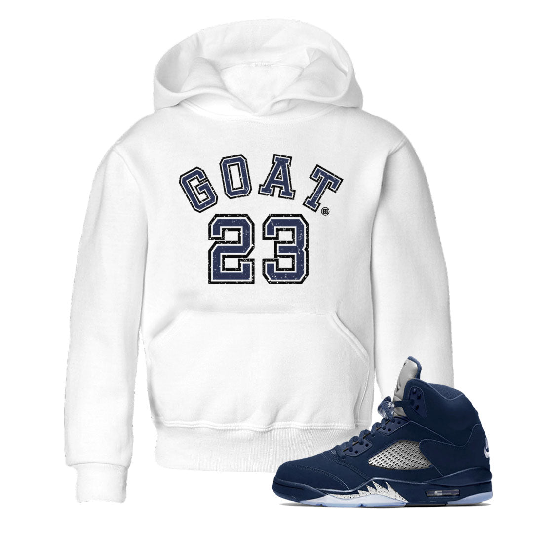 Air Jordan 5 Georgetown Sneaker Match Tees Goat 23 Sneaker Tees 5 Georgetown SNRT Sneaker Release Tees Navy 5s Kids Shirts White 1