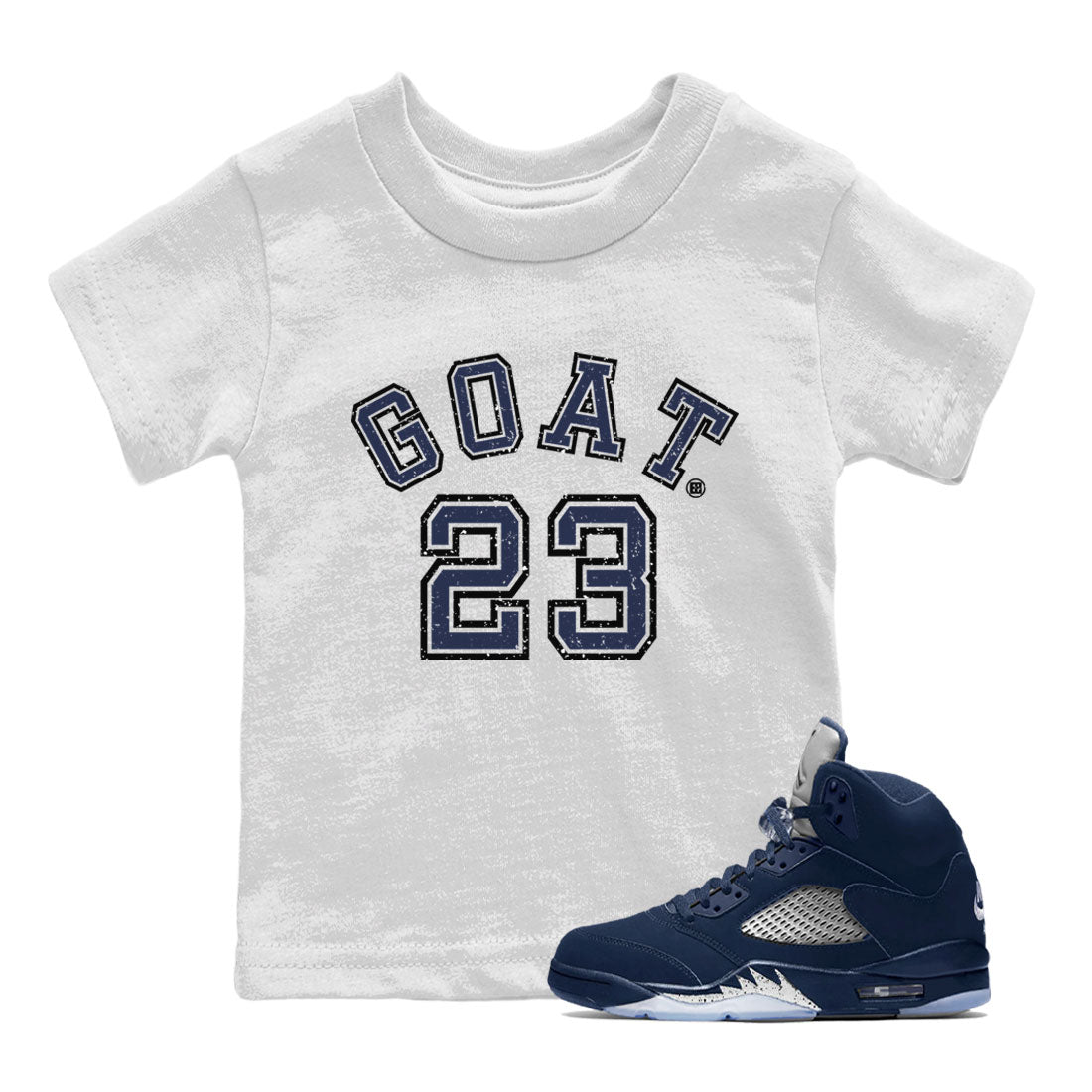 Air Jordan 5 Georgetown Sneaker Match Tees Goat 23 Sneaker Tees 5 Georgetown SNRT Sneaker Release Tees Navy 5s Kids Shirts White 1