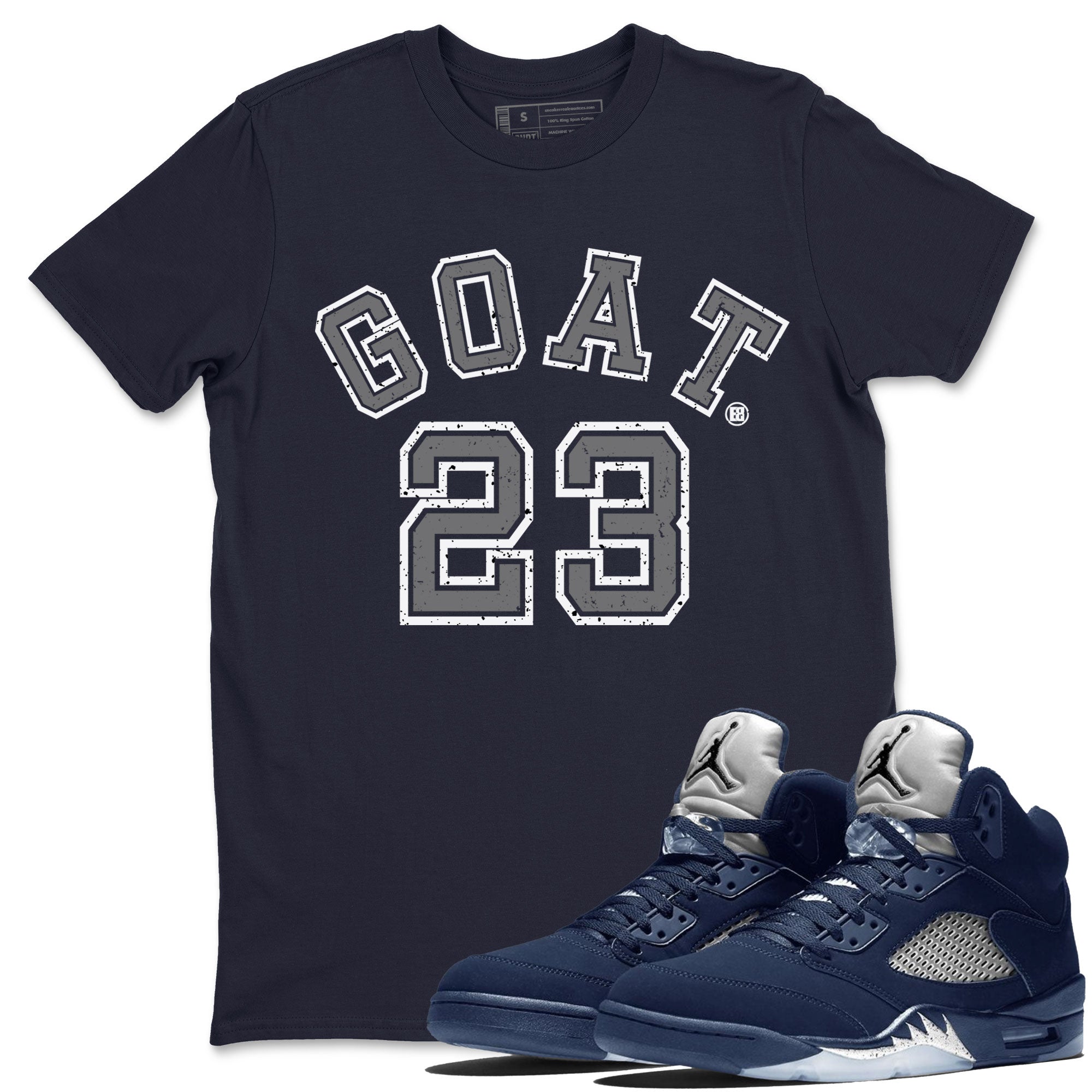 Air Jordan 5 Georgetown Sneaker Match Tees Goat 23 Sneaker Tees 5 Georgetown SNRT Sneaker Release Tees Navy 5s Unisex Shirts Navy 1