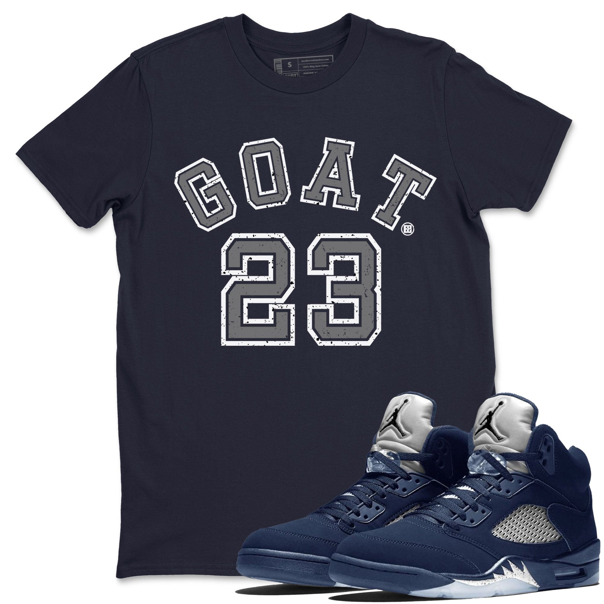 Air Jordan 5 Georgetown Sneaker Match Tees Goat 23 Sneaker Tees 5 Georgetown SNRT Sneaker Release Tees Navy 5s Unisex Shirts Navy 1