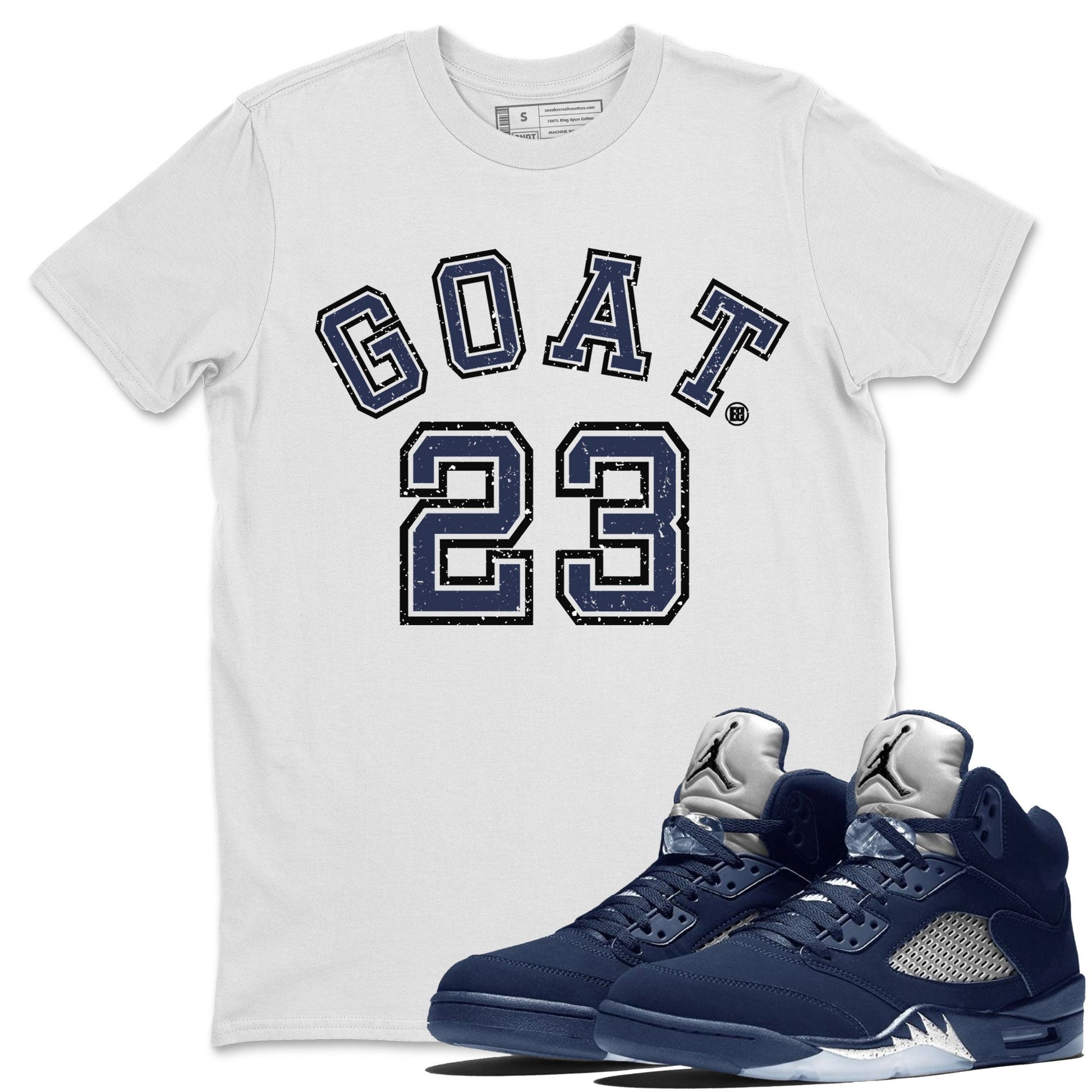 Air Jordan 5 Georgetown Sneaker Match Tees Goat 23 Sneaker Tees 5 Georgetown SNRT Sneaker Release Tees Navy 5s Unisex Shirts White 1
