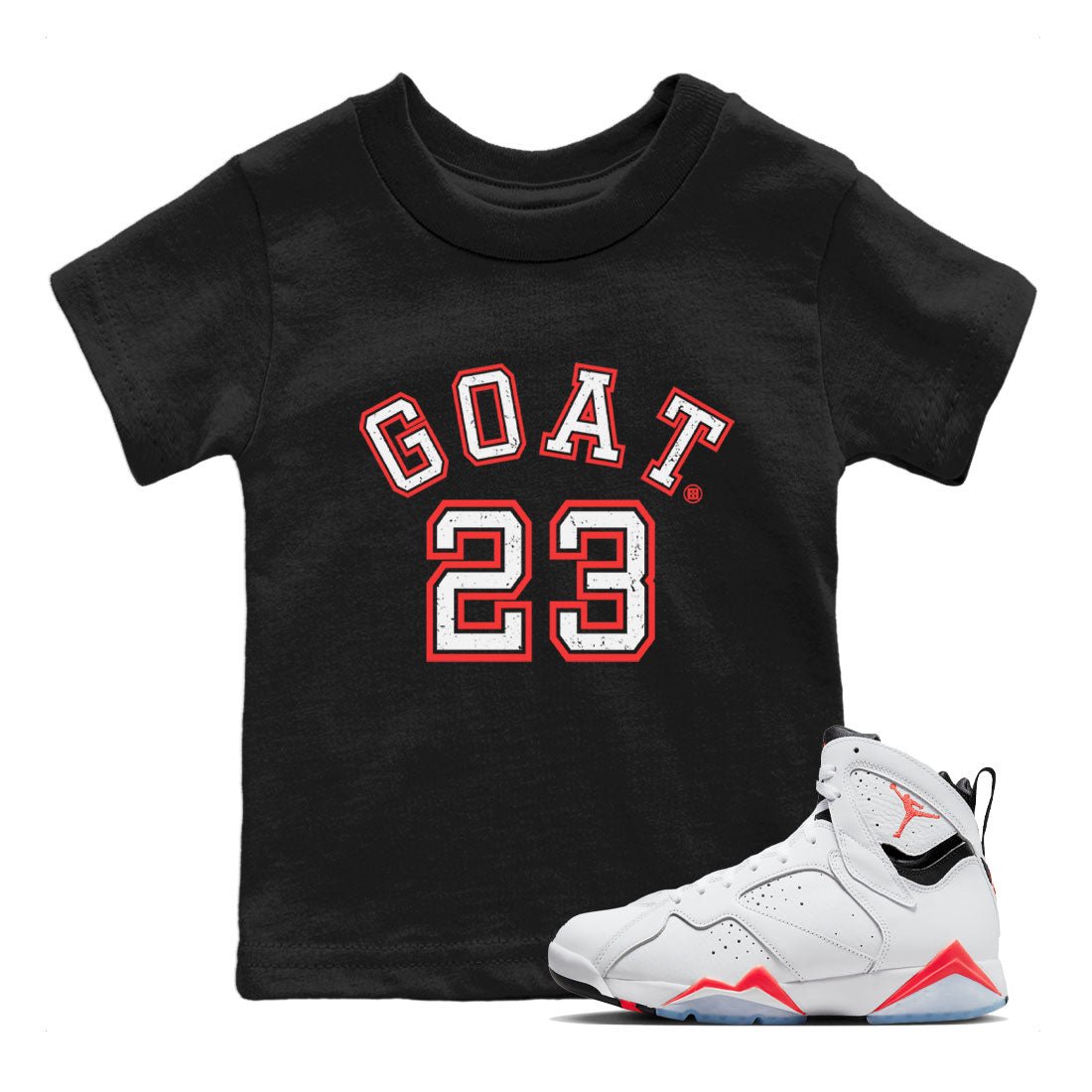 Air Jordan 7 White Infrared Sneaker Match Tees Goat 23 Sneaker Tees 7s White Infrared SNRT Sneaker Release Tees Kids Shirts Black 1