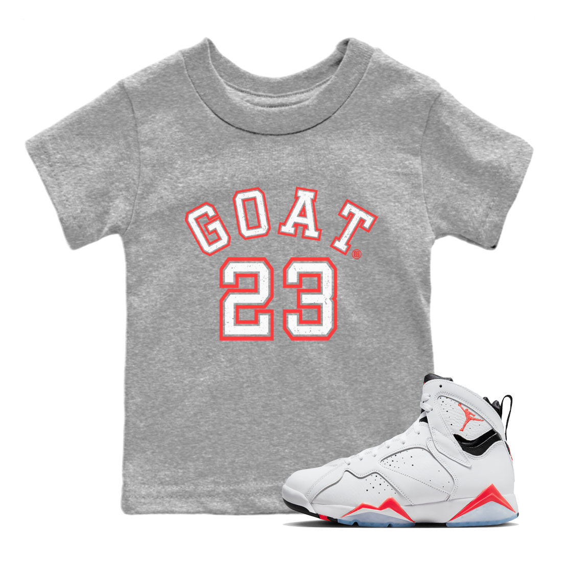 Air Jordan 7 White Infrared Sneaker Match Tees Goat 23 Sneaker Tees 7s White Infrared SNRT Sneaker Release Tees Kids Shirts Heather Grey 1