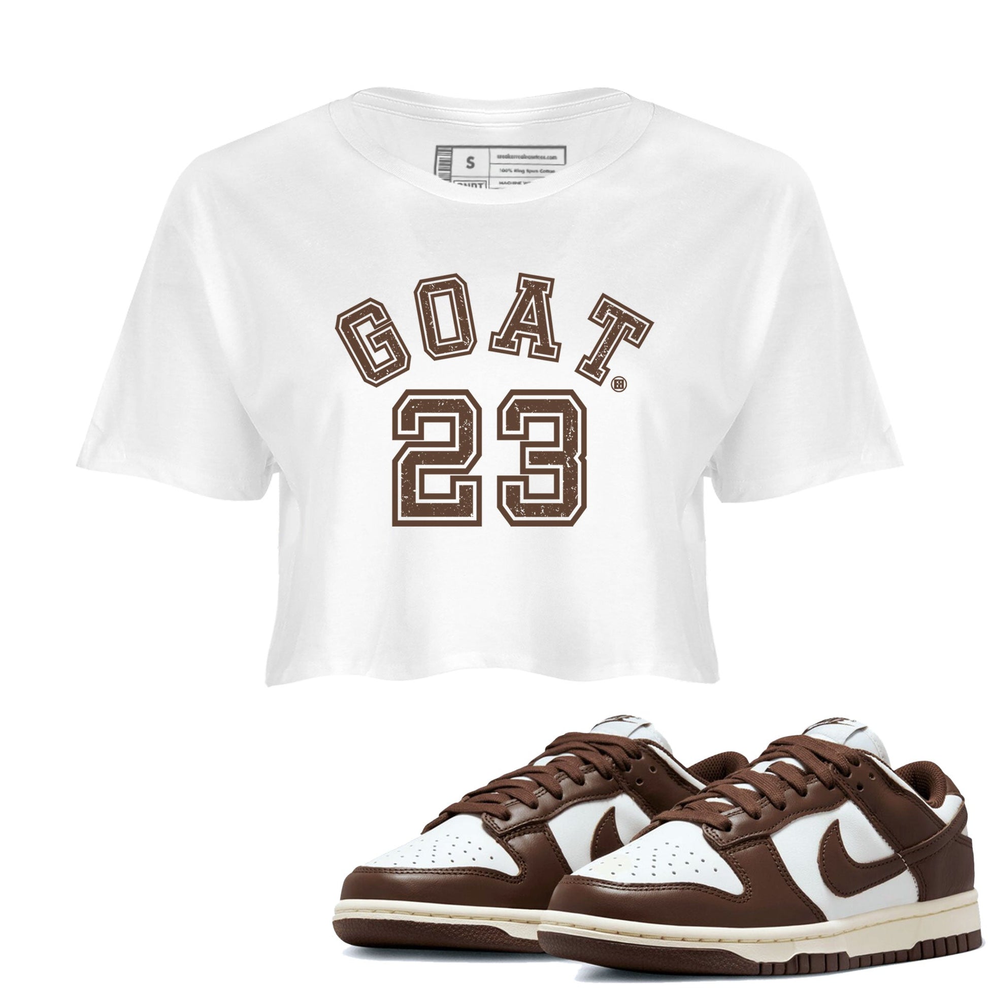 Dunk Low WMNS Cacao Wow sneaker shirt to match jordans Goat 23 sneaker tees Dunk Cacao Wow SNRT Sneaker Release Tees White 1 Crop T-Shirt