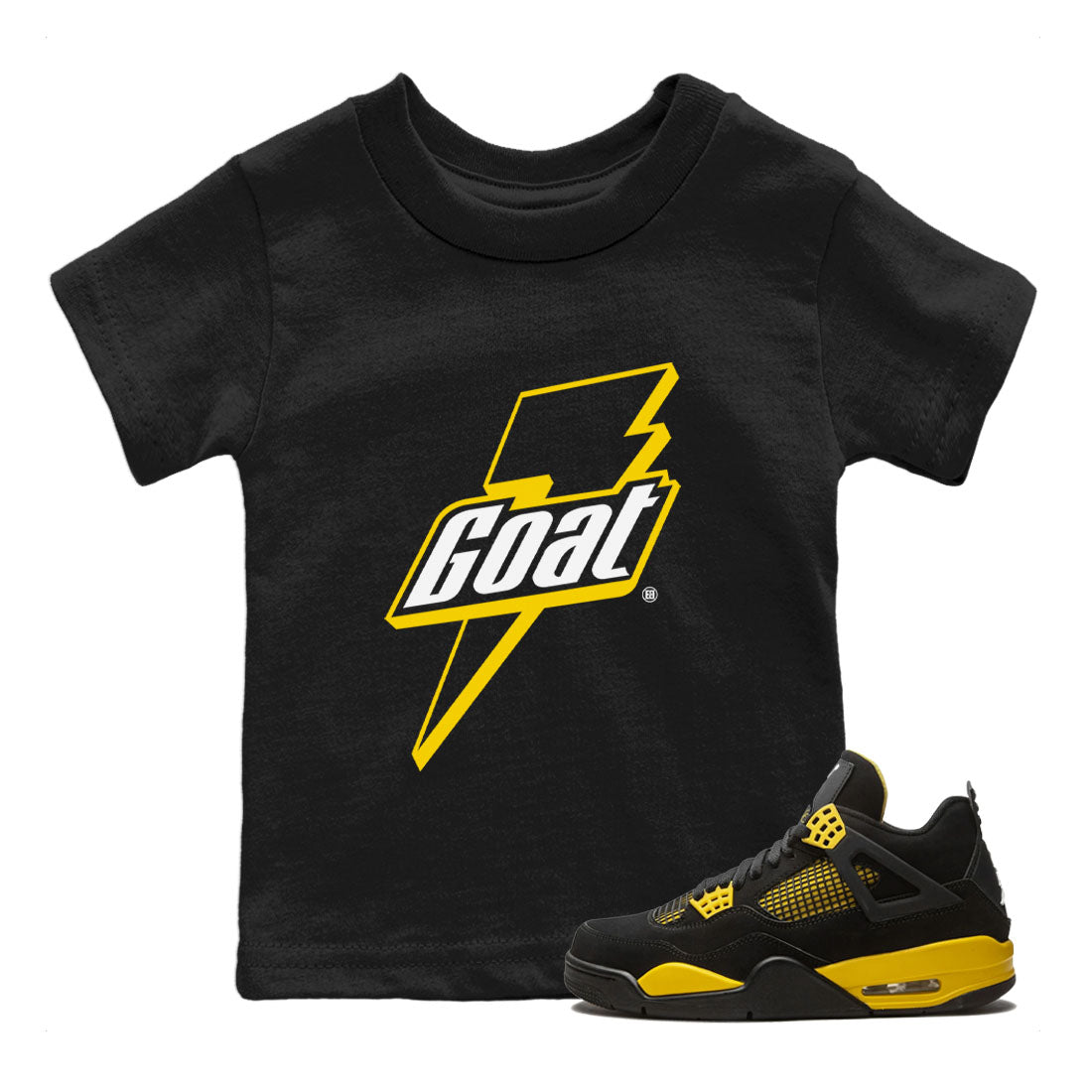 Air Jordan 4 Thunder Sneaker Match Tees Goat Sneaker Tees Air Jordan 4 Retro Thunder Tee Kids Shirts Black 1