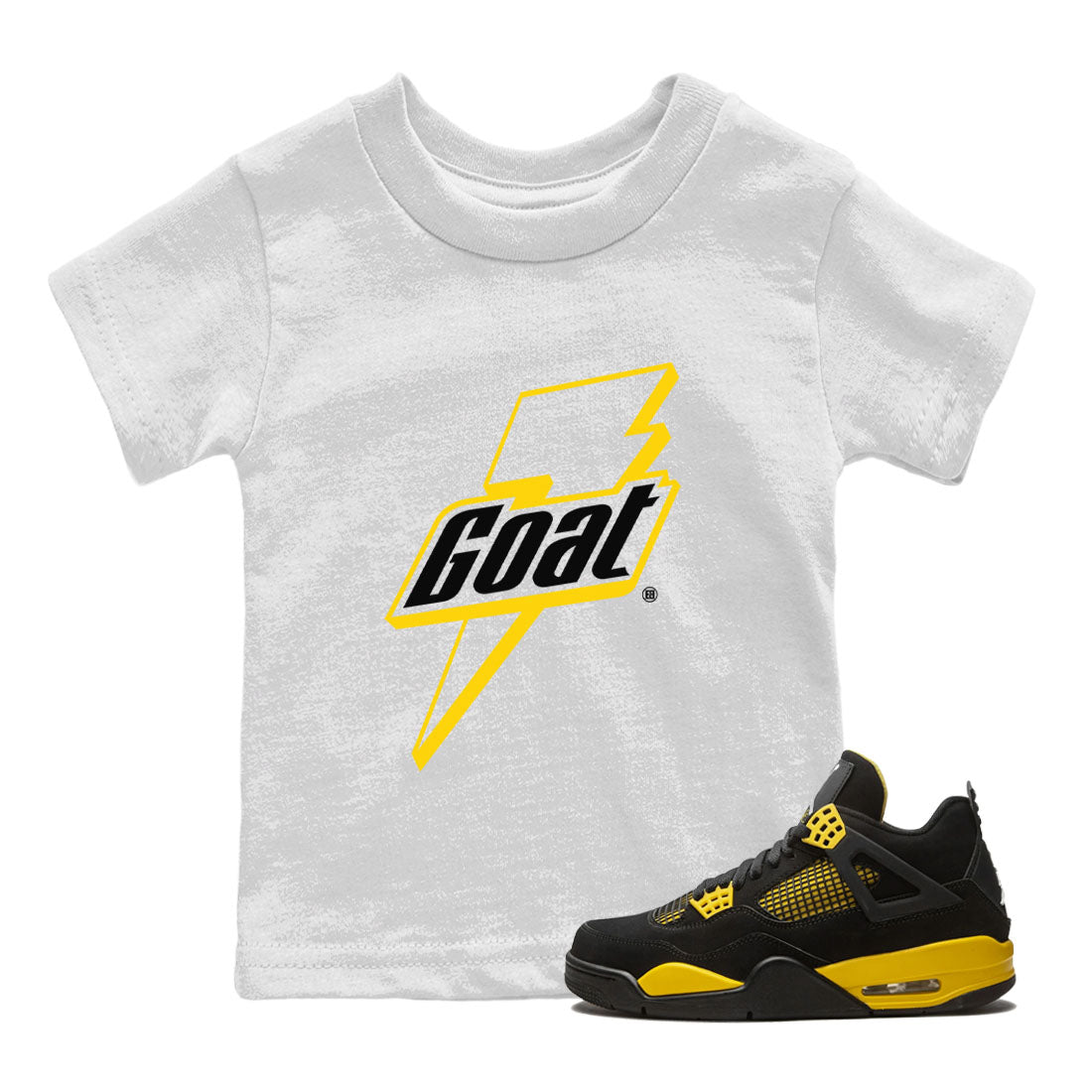 Air Jordan 4 Thunder Sneaker Match Tees Goat Sneaker Tees Air Jordan 4 Retro Thunder Tee Kids Shirts White 1