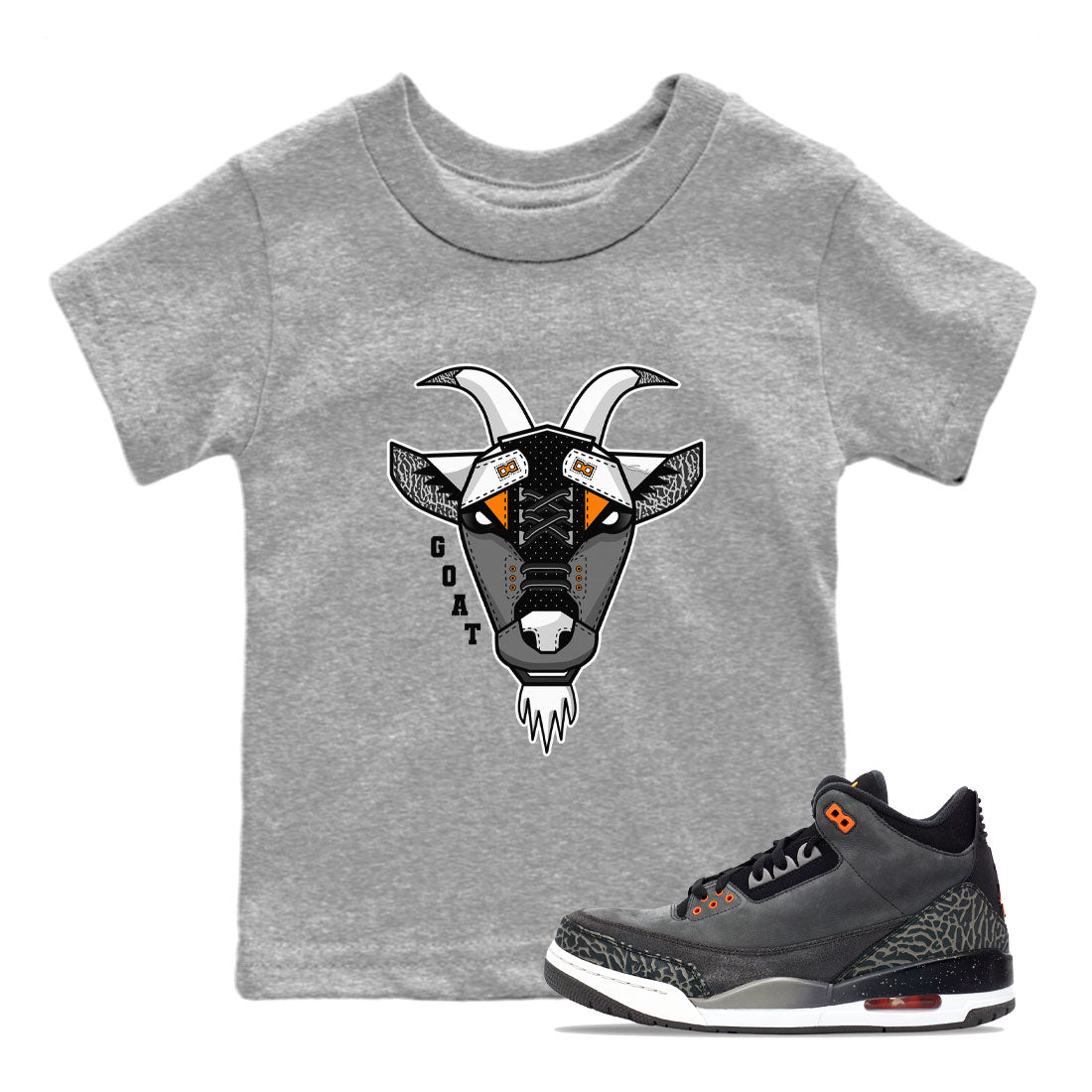 Air Jordan 3 Retro Fear shirt to match jordans Goat Face sneaker tees Air Jordan 3 Fear SNRT Sneaker Tees Sneaker Matching Clothing Brand Baby Toddler Heather Grey 1 T-Shirt