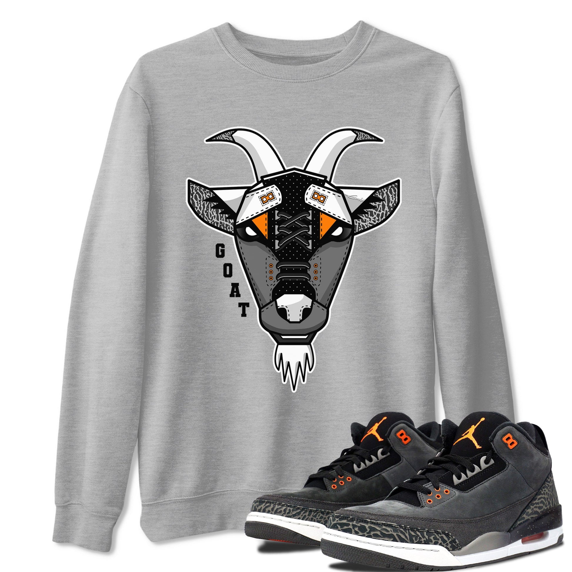 Air Jordan 3 Retro Fear shirt to match jordans Goat Face sneaker tees Air Jordan 3 Fear SNRT Sneaker Tees Sneaker Matching Clothing Brand Unisex Sneaker Tee Heather Grey 1 T-Shirt