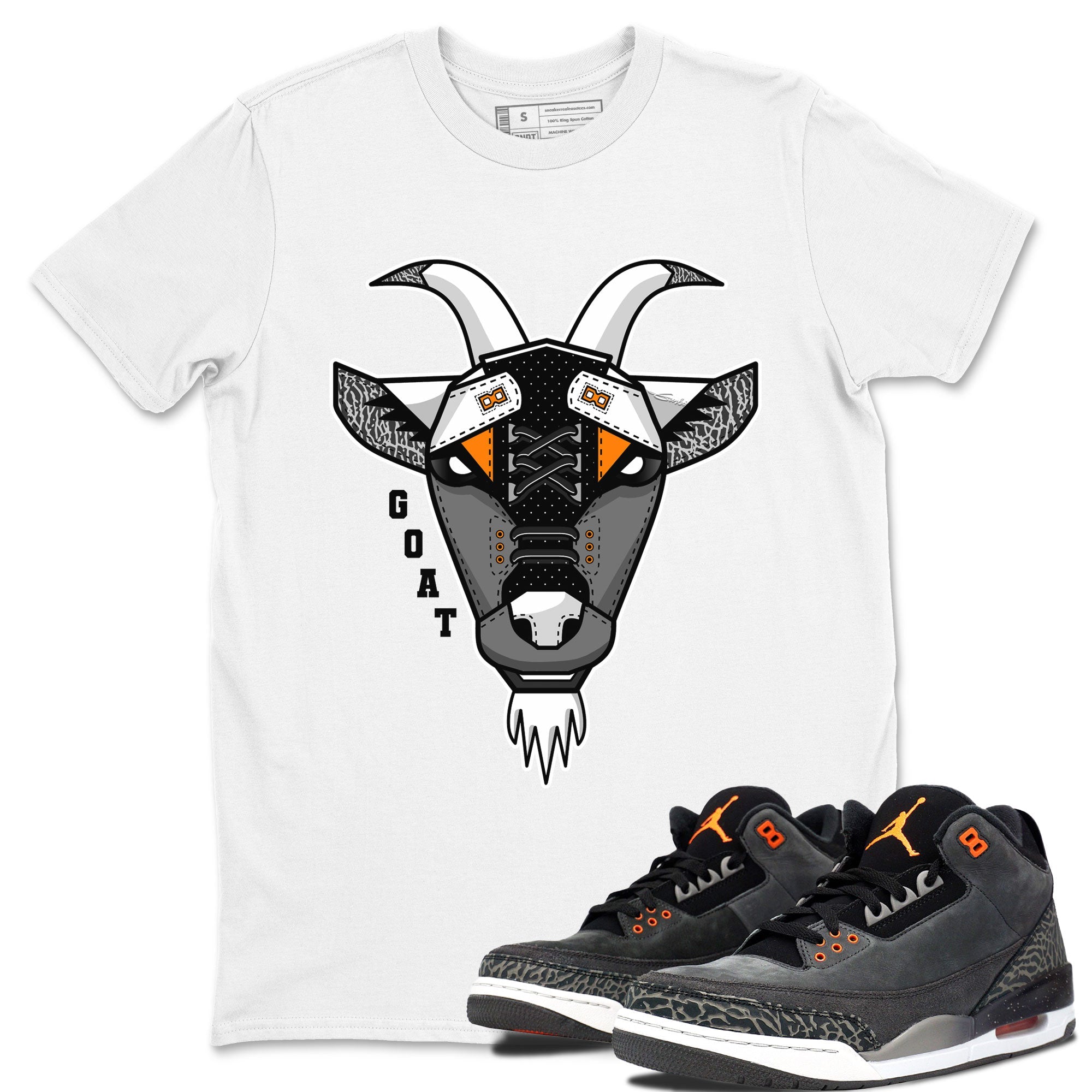 Air Jordan 3 Retro Fear shirt to match jordans Goat Face sneaker tees Air Jordan 3 Fear SNRT Sneaker Tees Sneaker Matching Clothing Brand Unisex Sneaker Tee White 1 T-Shirt