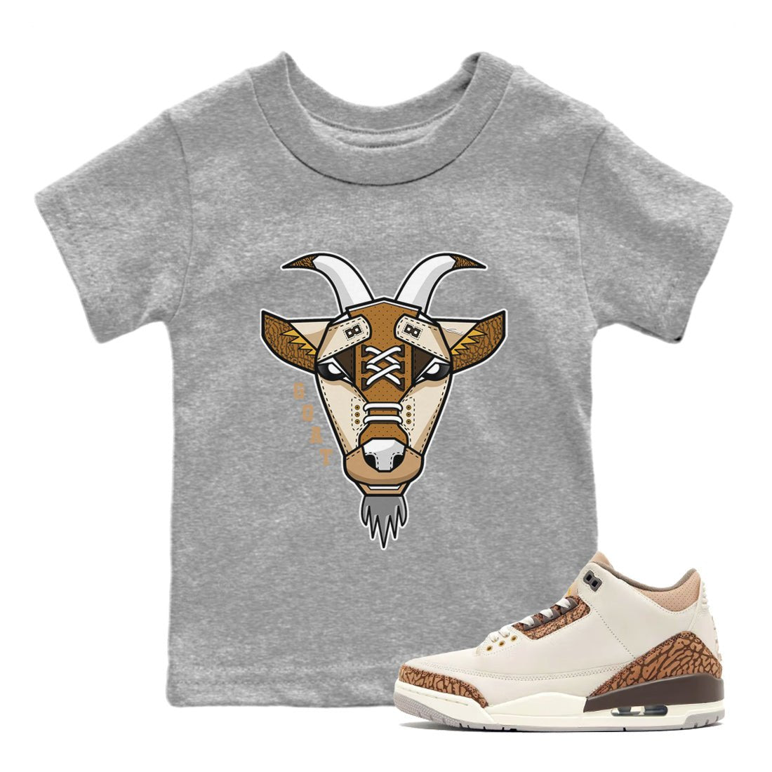 Air Jordan 3 Palomino Sneaker Match Tees Goat Face Sneaker T-Shirts Jordan 3 Palomino Sneaker Release Tees Kids Shirts Heather Grey 1