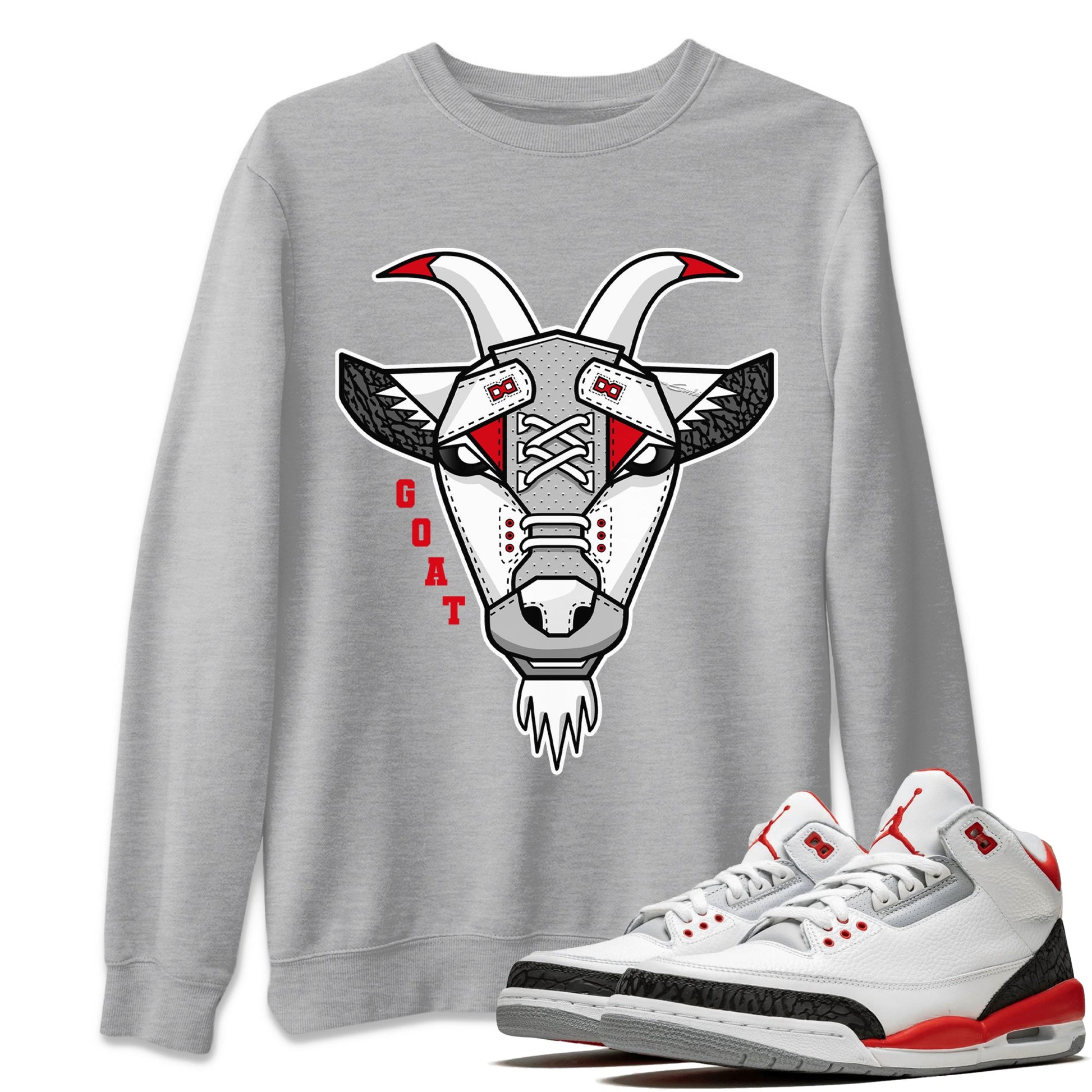 Jordan 3 Fire Red Sneaker Match Tees Goat Face Sneaker Tees Jordan 3 Fire Red Sneaker Release Tees Unisex Shirts
