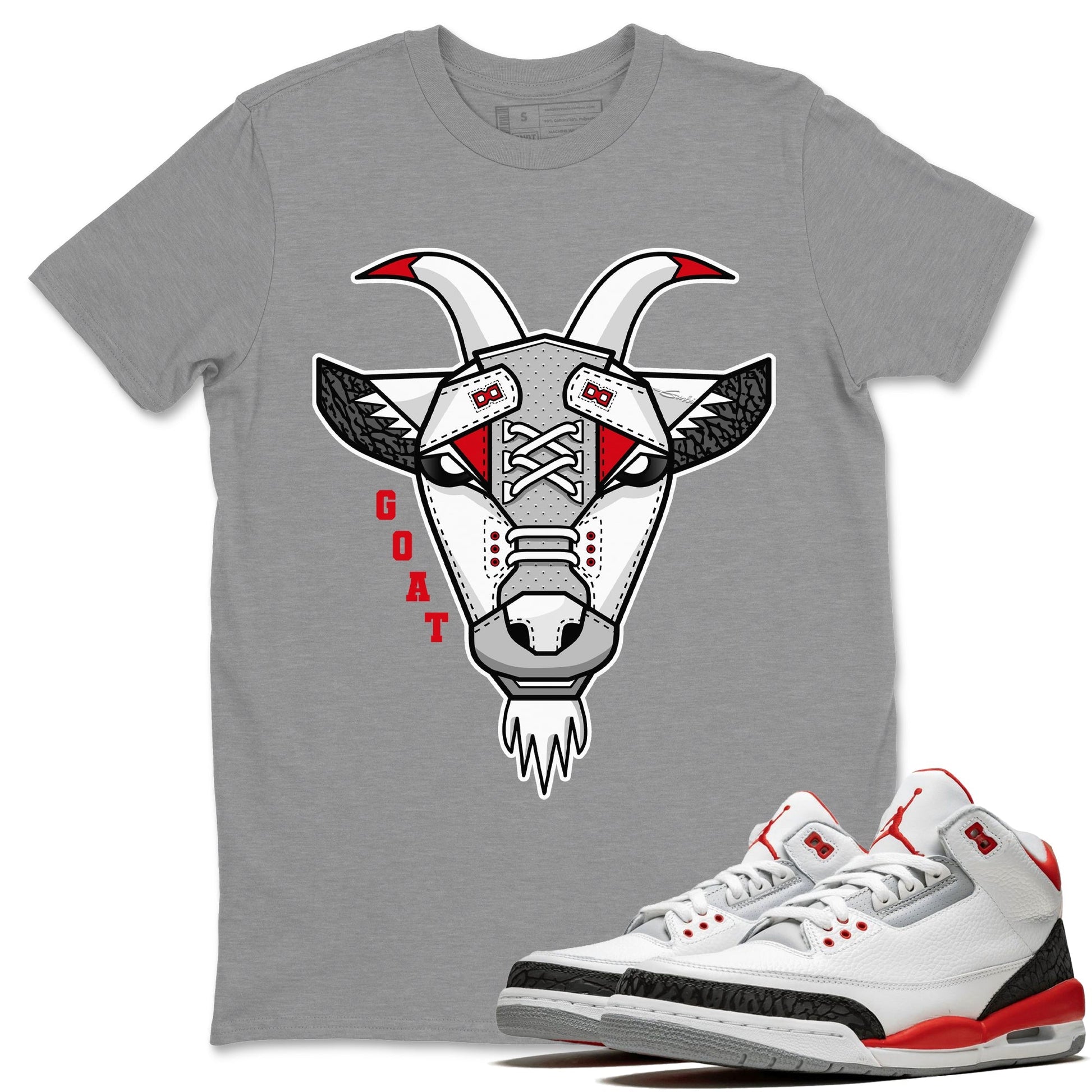 Jordan 3 Fire Red Sneaker Match Tees Goat Face Sneaker Tees Jordan 3 Fire Red Sneaker Release Tees Unisex Shirts