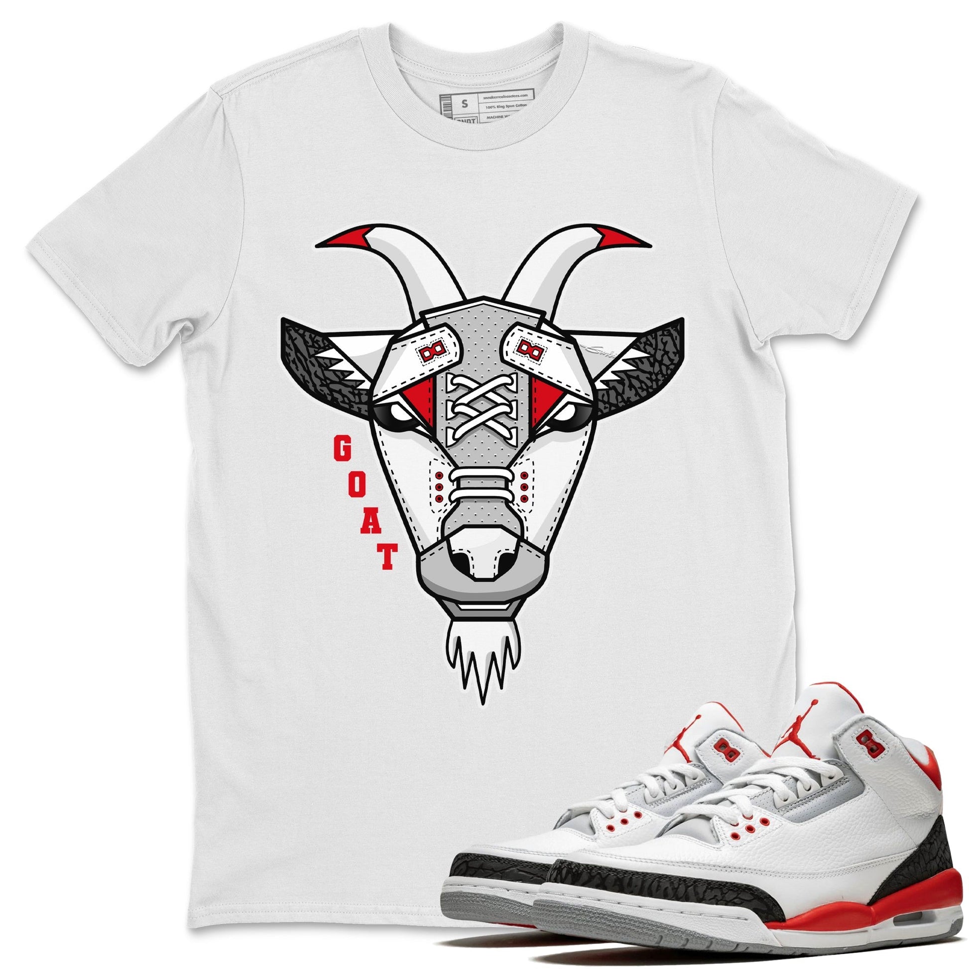Jordan 3 Fire Red Sneaker Match Tees Goat Face Sneaker Tees Jordan 3 Fire Red Sneaker Release Tees Unisex Shirts