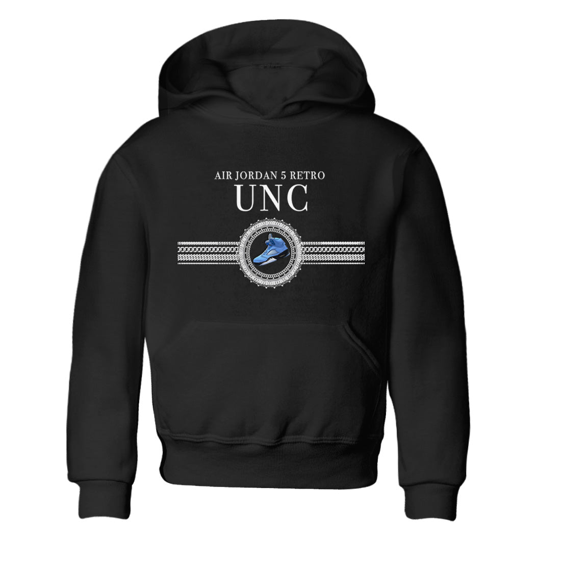 Jordan 5 UNC Jordan Shirts Gold Chain Sneaker Tees Air Jordan 5 Retro UNC Sneaker Release Tees Kids Shirts Black 2
