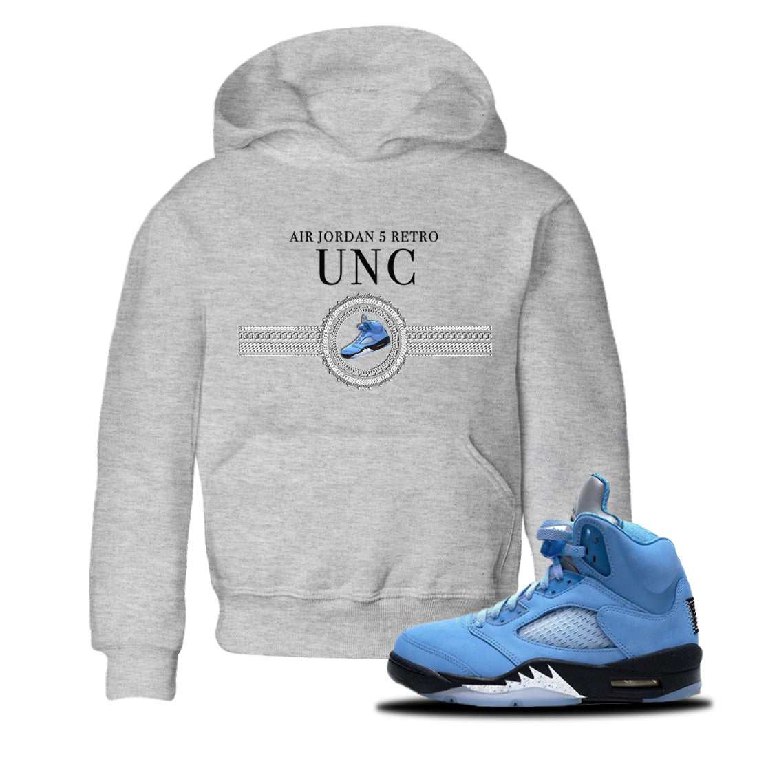 Jordan 5 UNC Jordan Shirts Gold Chain Sneaker Tees Air Jordan 5 Retro UNC Sneaker Release Tees Kids Shirts Heather Grey 1