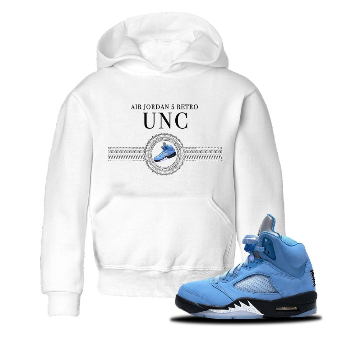 Jordan 5 UNC Jordan Shirts Gold Chain Sneaker Tees Air Jordan 5 Retro UNC Sneaker Release Tees Kids Shirts White 1