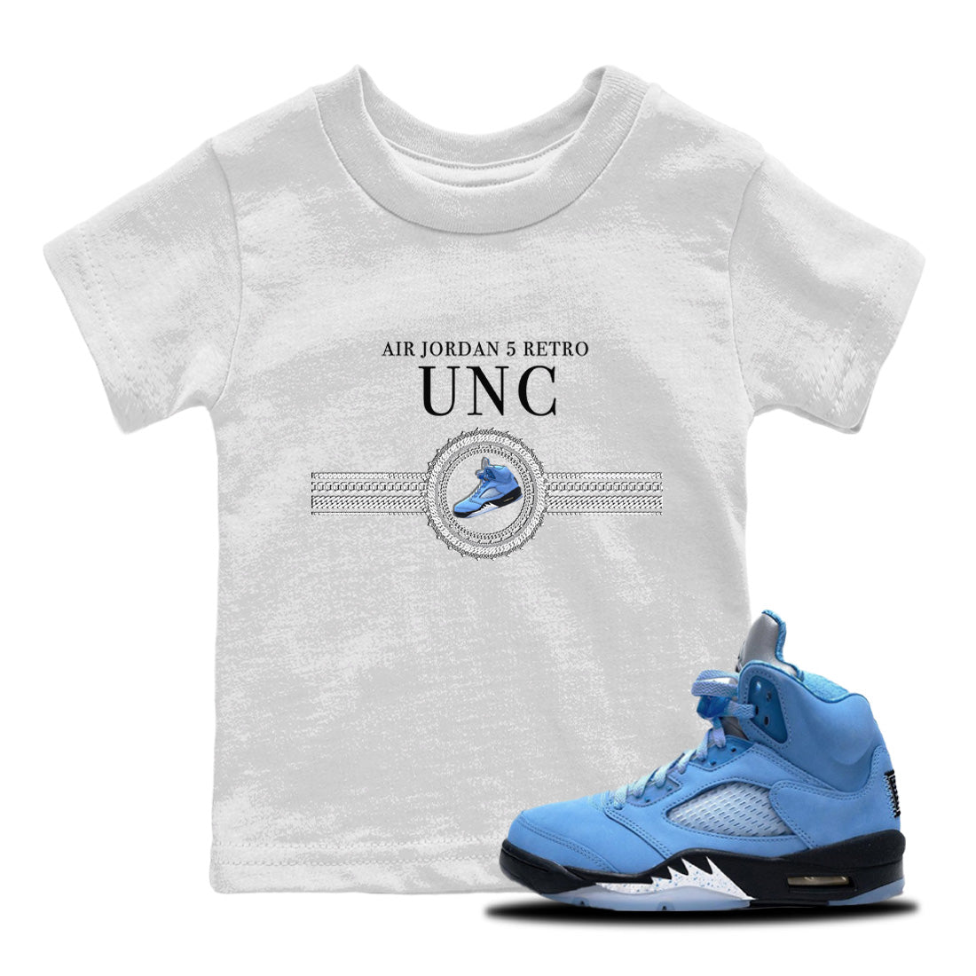 Jordan 5 UNC Jordan Shirts Gold Chain Sneaker Tees Air Jordan 5 Retro UNC Sneaker Release Tees Kids Shirts White 1