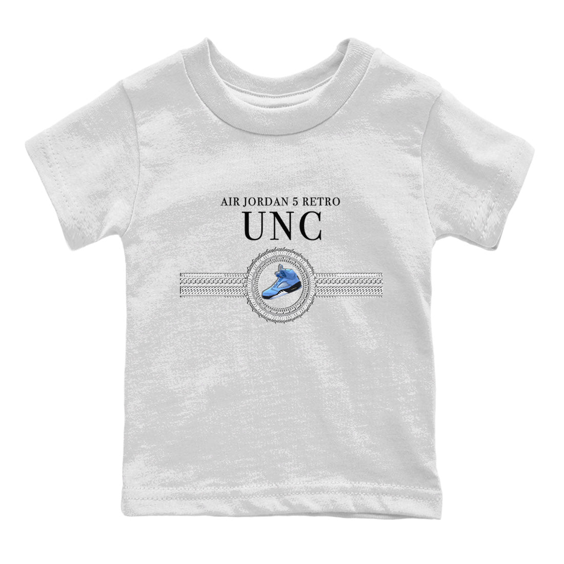 Jordan 5 UNC Jordan Shirts Gold Chain Sneaker Tees Air Jordan 5 Retro UNC Sneaker Release Tees Kids Shirts White 2