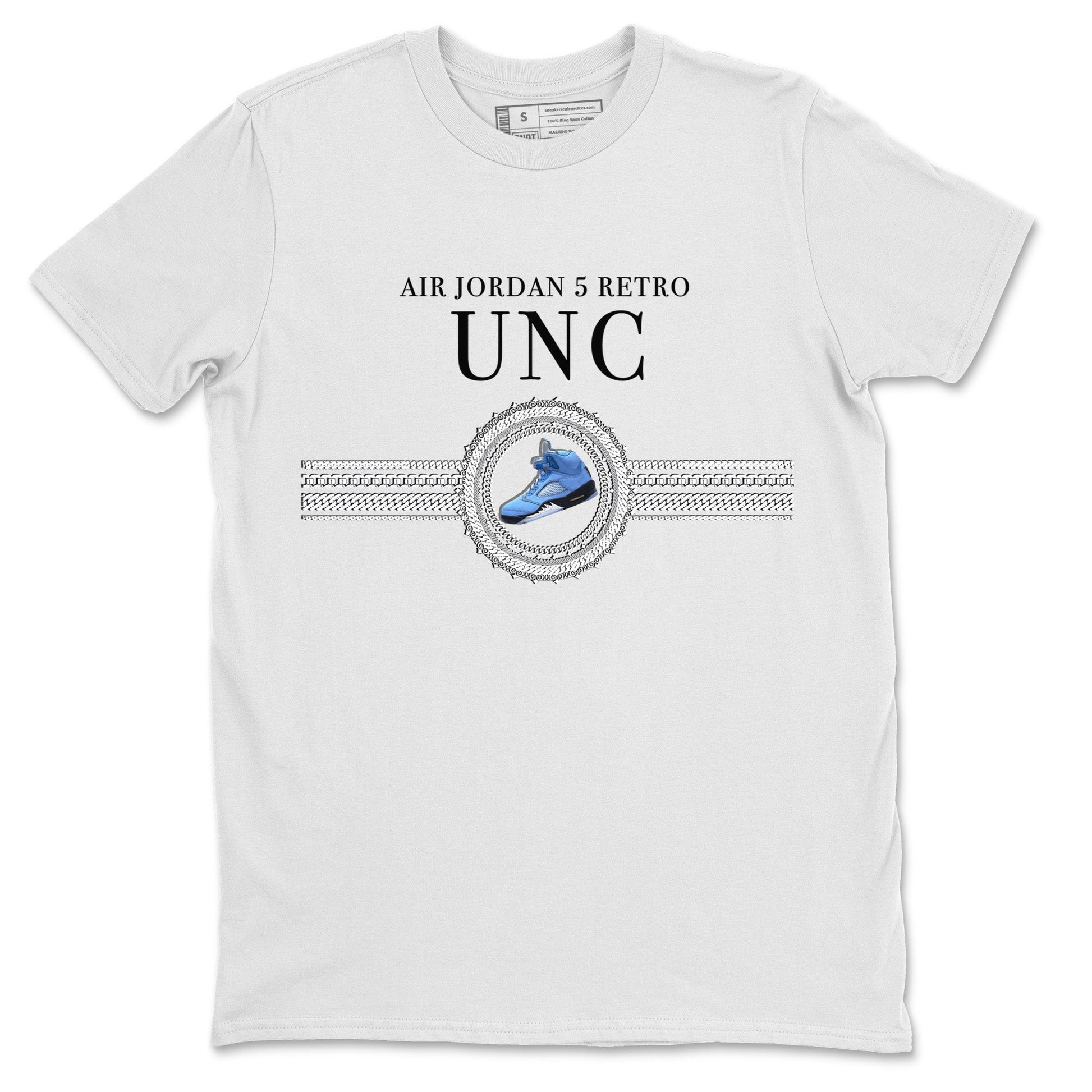 Jordan 5 UNC Jordan Shirts Gold Chain Sneaker Tees Air Jordan 5 UNC SNRT Sneaker Tees Unisex Shirts White 2