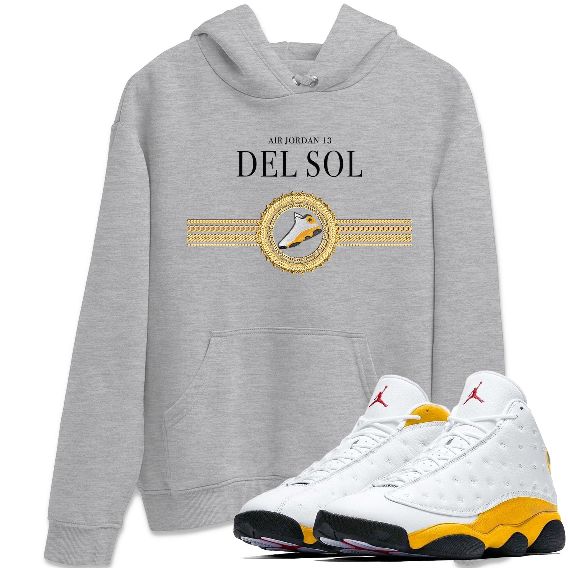 Jordan 13 Del Sol Sneaker Match Tees Gold Chains Sneaker Tees Jordan 13 Del Sol Sneaker Release Tees Unisex Shirts