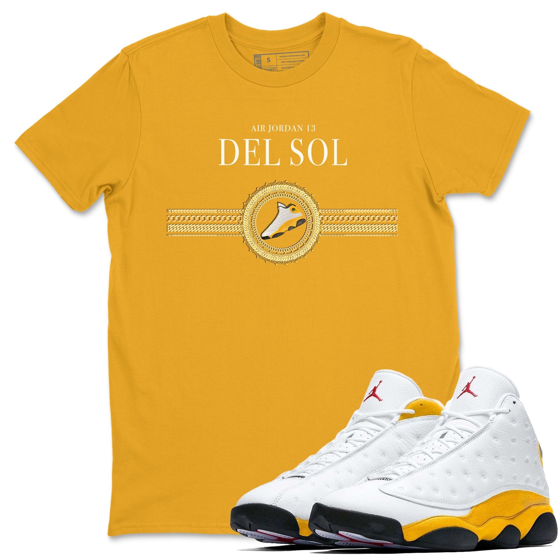 Jordan 13 Del Sol Sneaker Match Tees Gold Chains Sneaker Tees Jordan 13 Del Sol Sneaker Release Tees Unisex Shirts