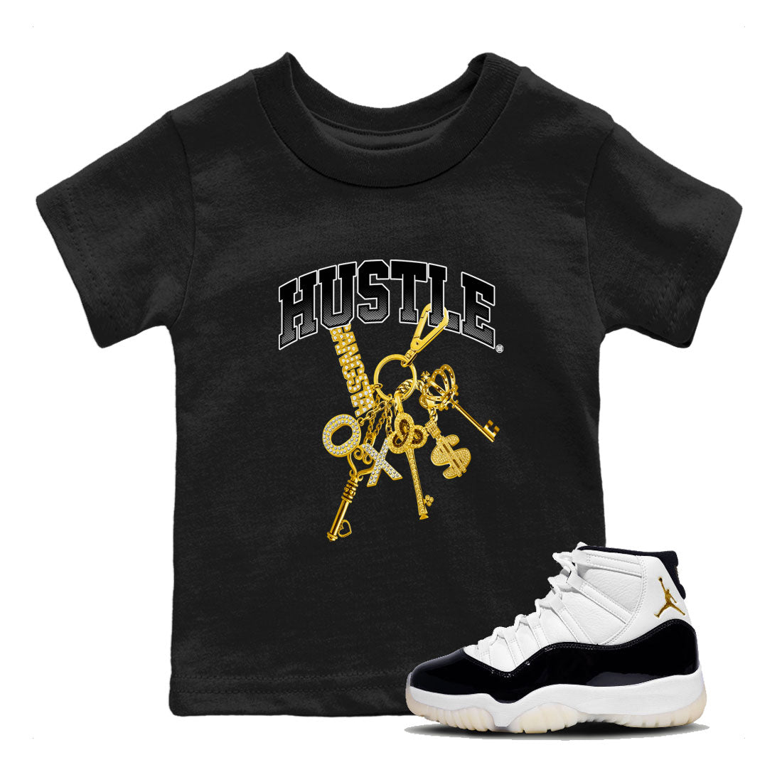 11s Gratitude shirt to match jordans Gold Hustle special sneaker matching tees Air Jordan 11 Gratitude SNRT sneaker tees Baby Toddler Black 1 T-Shirt