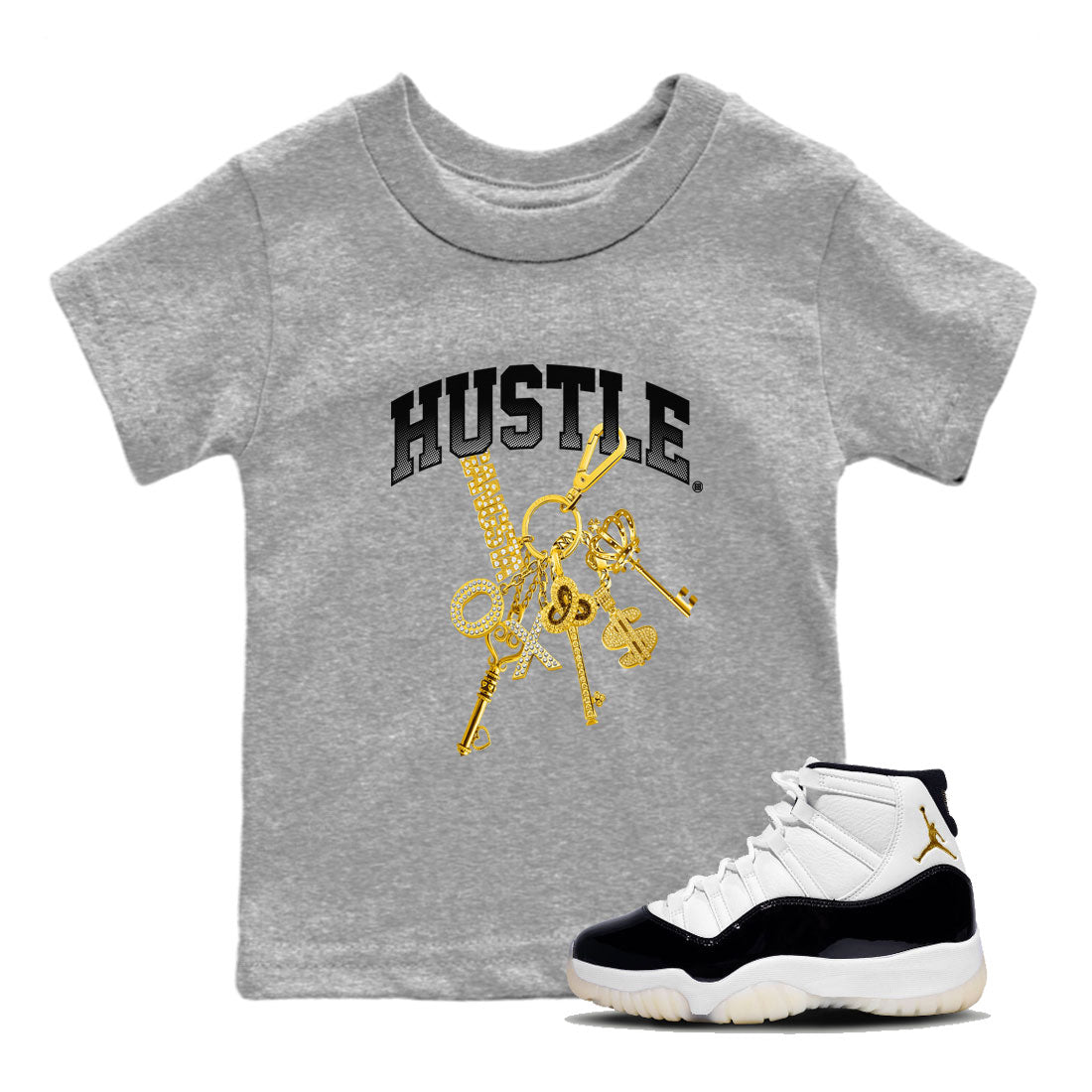 11s Gratitude shirt to match jordans Gold Hustle special sneaker matching tees Air Jordan 11 Gratitude SNRT sneaker tees Baby Toddler Heather Grey 1 T-Shirt