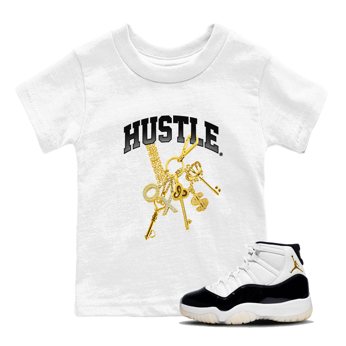 11s Gratitude shirt to match jordans Gold Hustle special sneaker matching tees Air Jordan 11 Gratitude SNRT sneaker tees Baby Toddler White 1 T-Shirt
