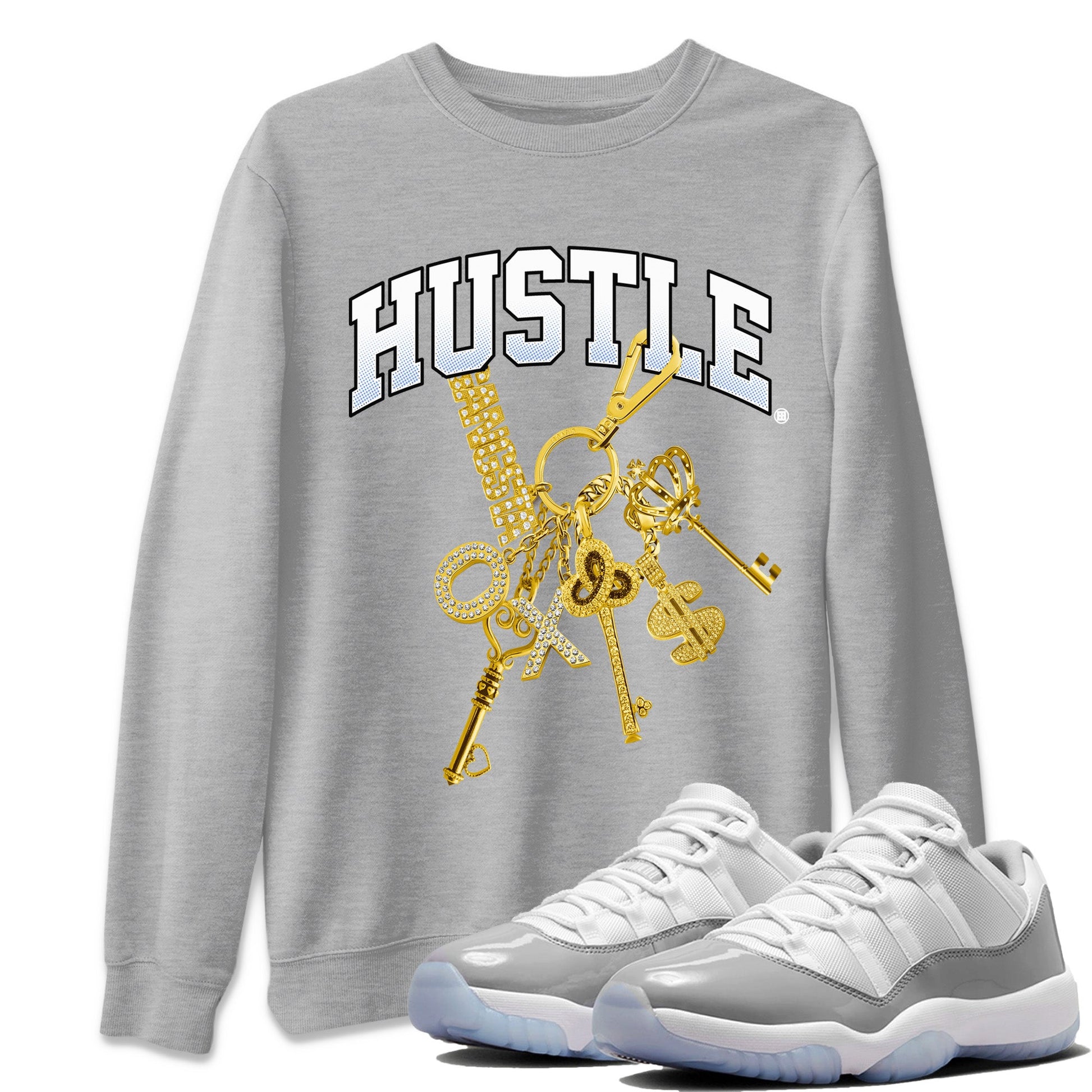 Air Jordan 11 White Cement Sneaker Match Tees Gold Hustle Sneaker Tees Air Jordan 11 Cement Grey Sneaker Release Tees Unisex Shirts Heather Grey 1